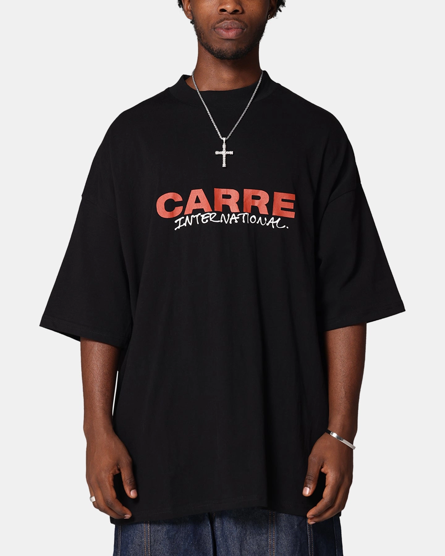 Carre Handdrawn Mock Neck T-Shirt Black Polka Dot Pattern sporty wear