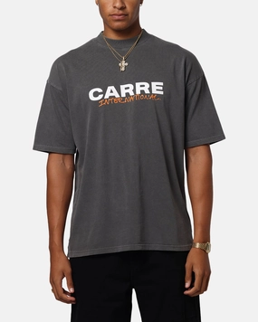 Carre Handdrawn Mock Neck T-Shirt Washed Charcoal Flexible Weave Versatile Look