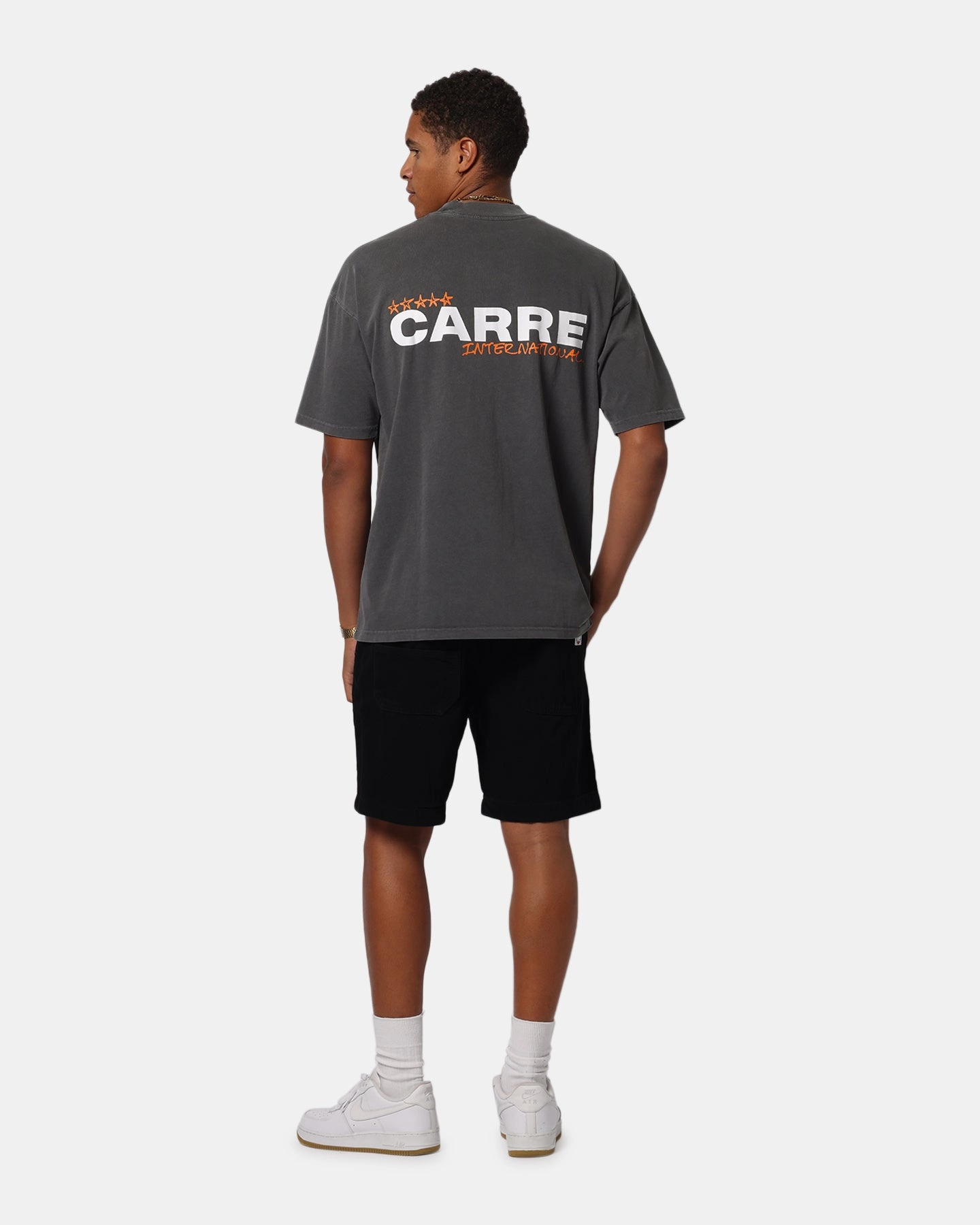 Carre Handdrawn Mock Neck T-Shirt Washed Charcoal NonRestrictive Cut loose fitting