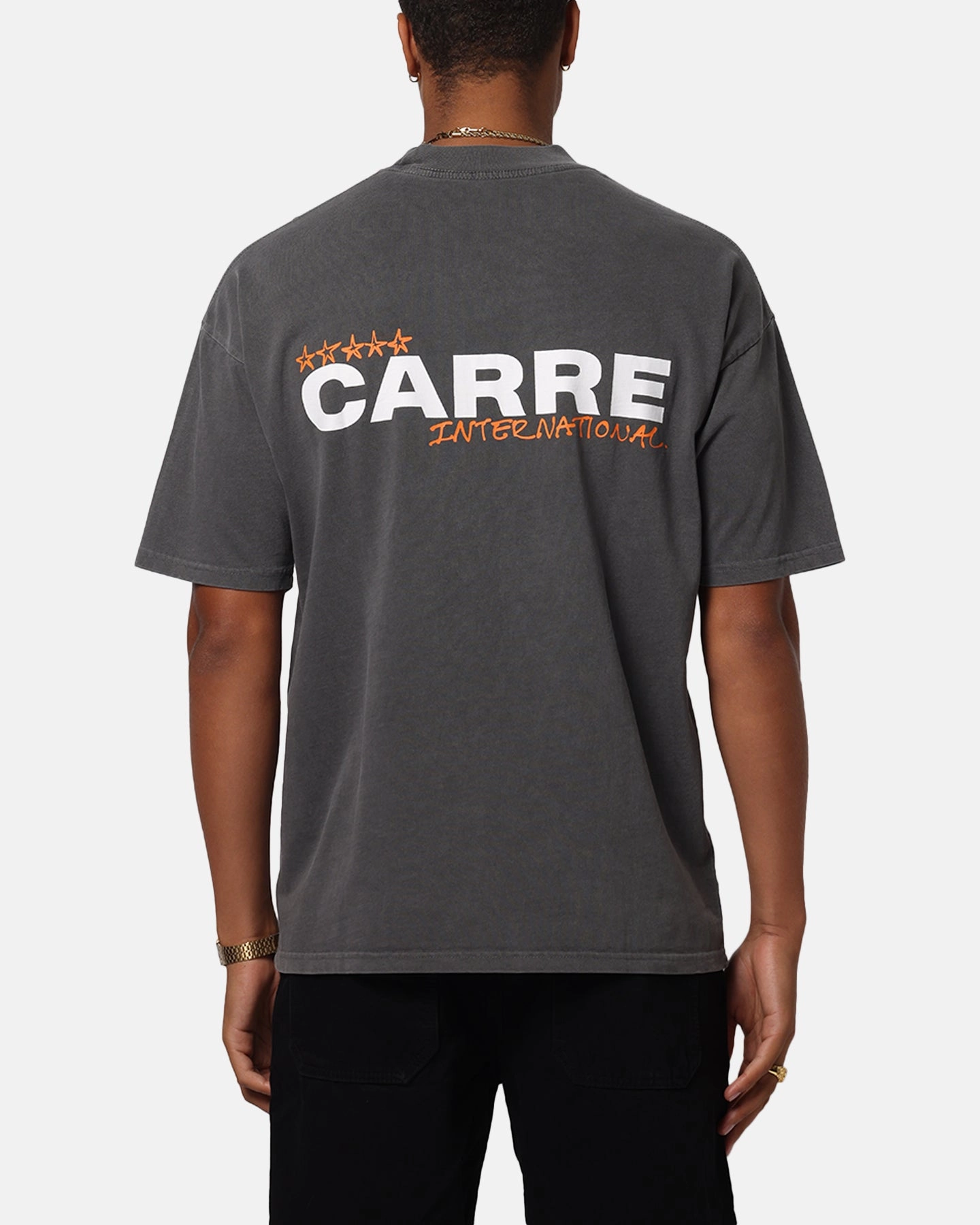Carre Handdrawn Mock Neck T-Shirt Washed Charcoal Breathable fabric