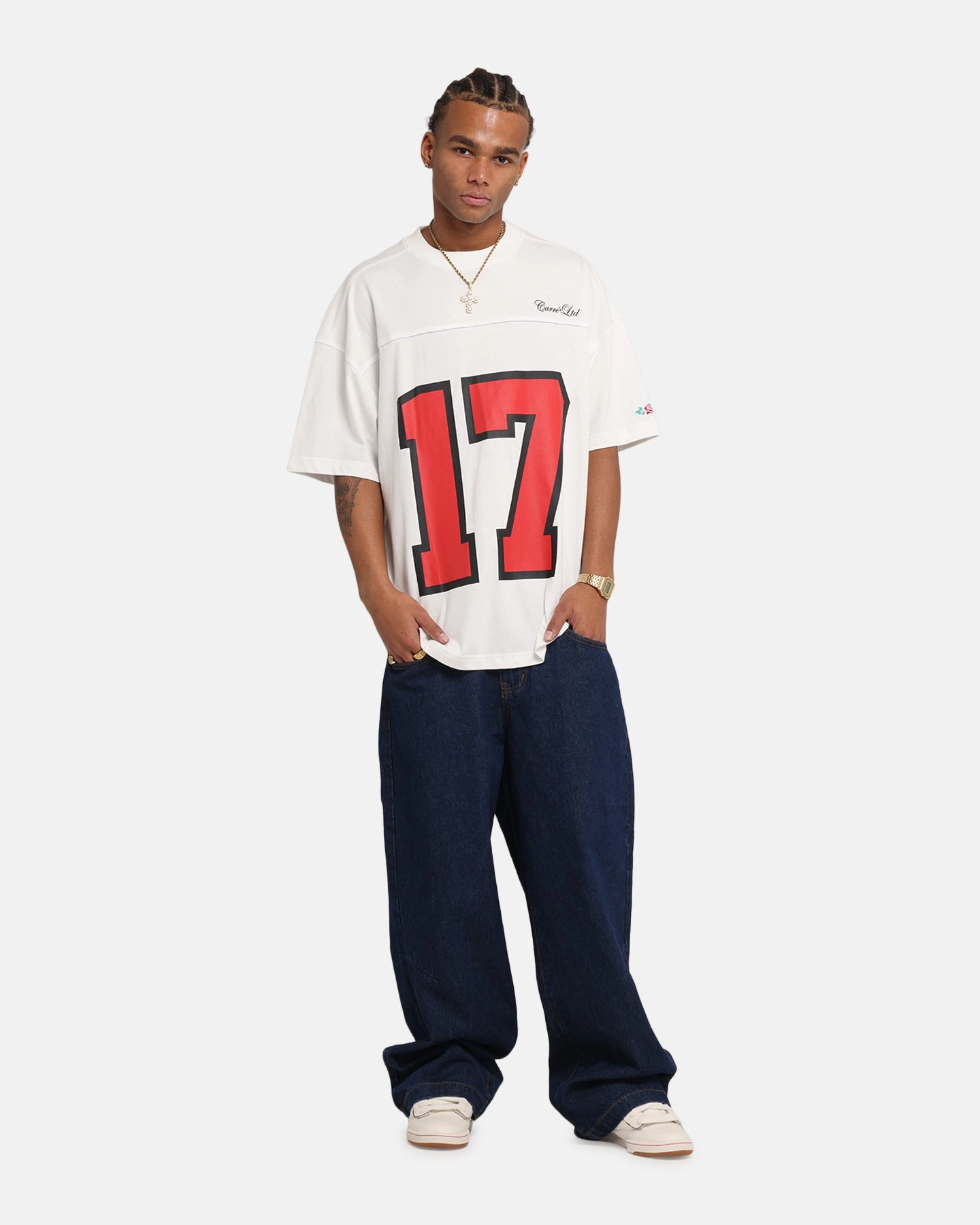Flexible Collar Sporty Vibe Carre Hitta Grid Iron T-Shirt Off White/Red