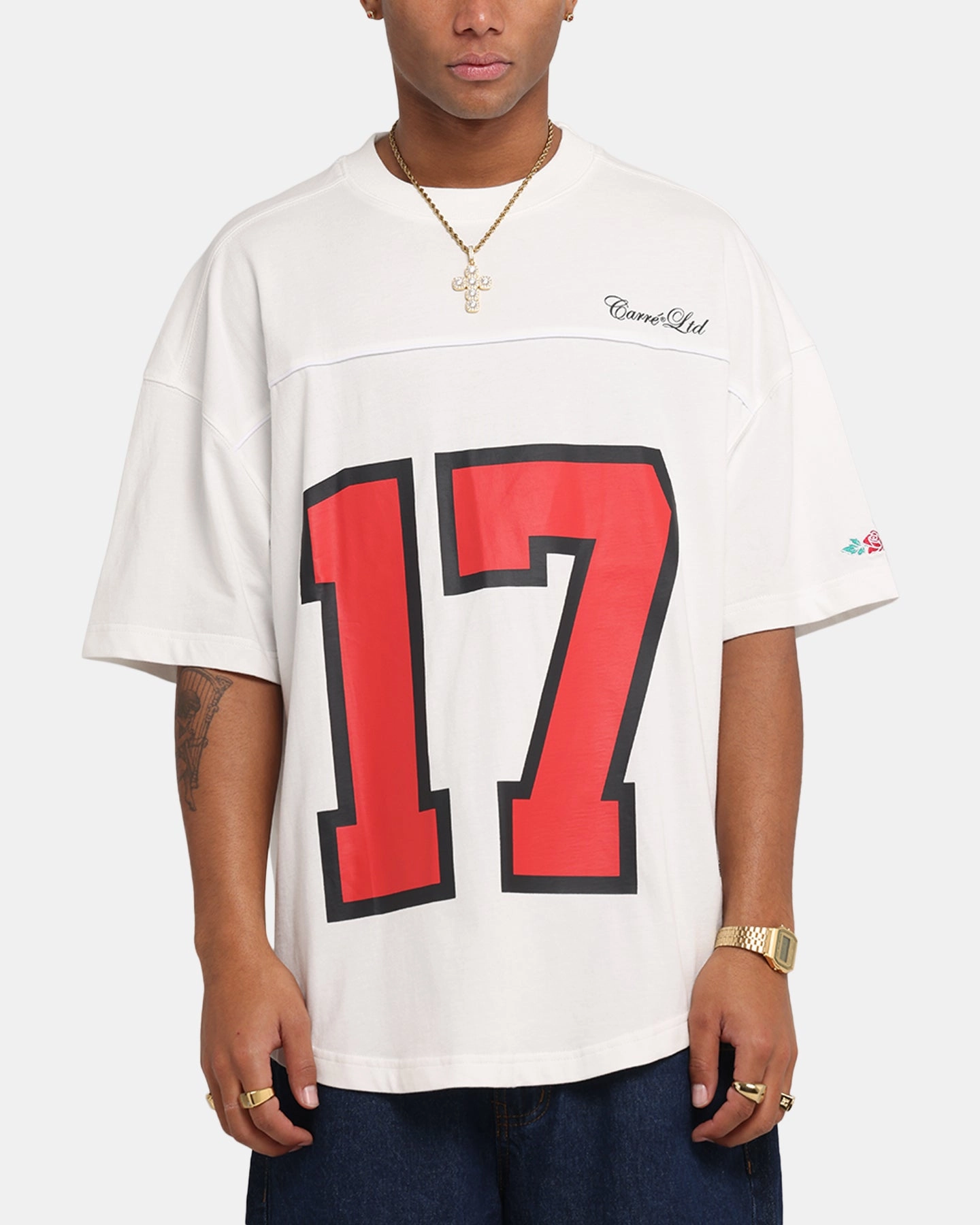 Breathable Yarn Composition Seam Free Edging Carre Hitta Grid Iron T-Shirt Off White/Red