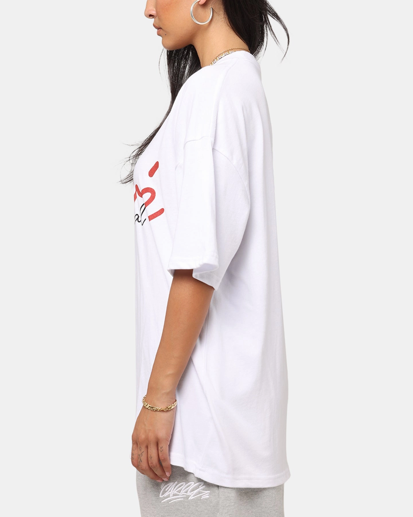 Loose Fit Abrasion Resistant Fabric Carre International Script T-Shirt White