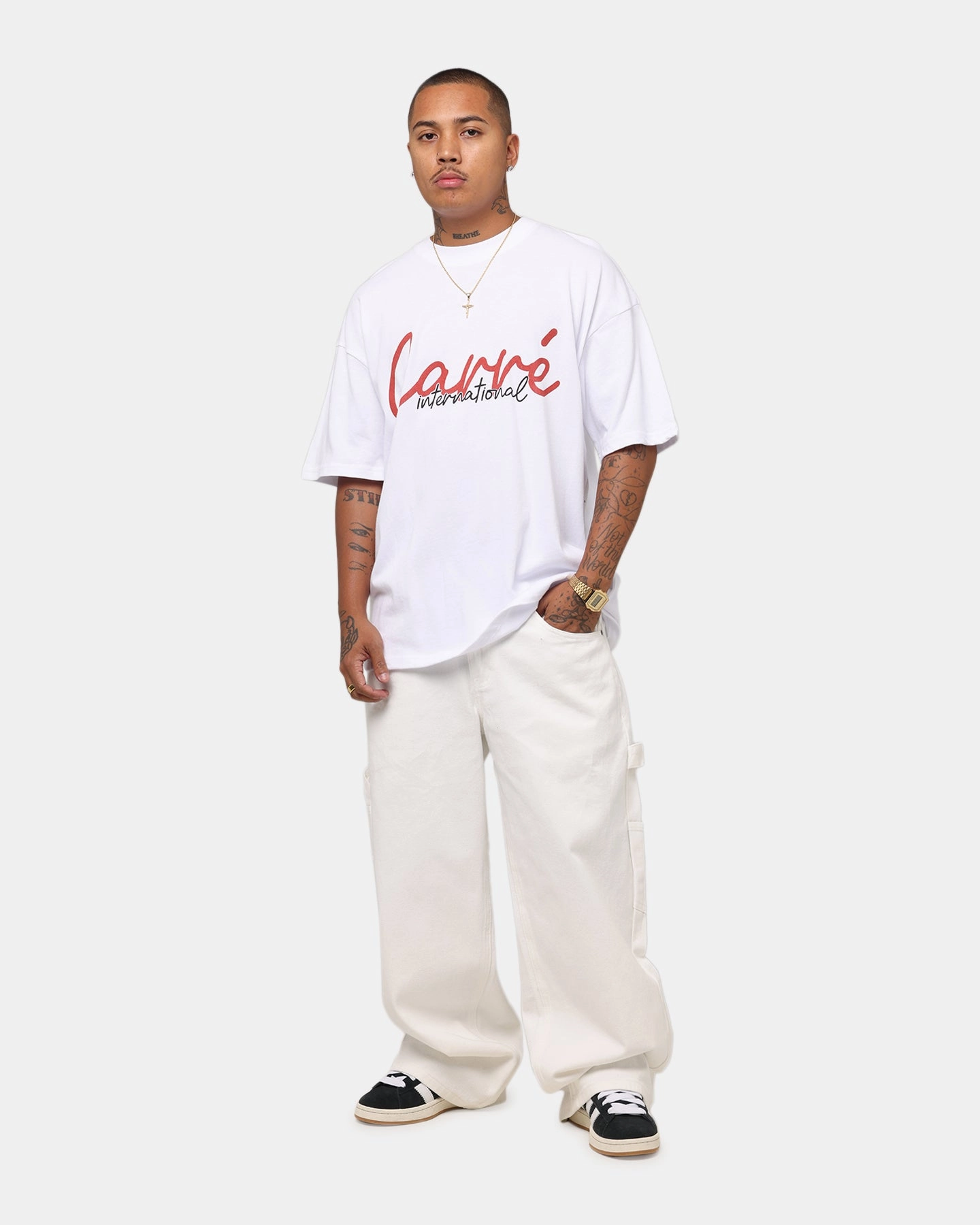 Carre International Script T-Shirt White Classic Color Casual Layer