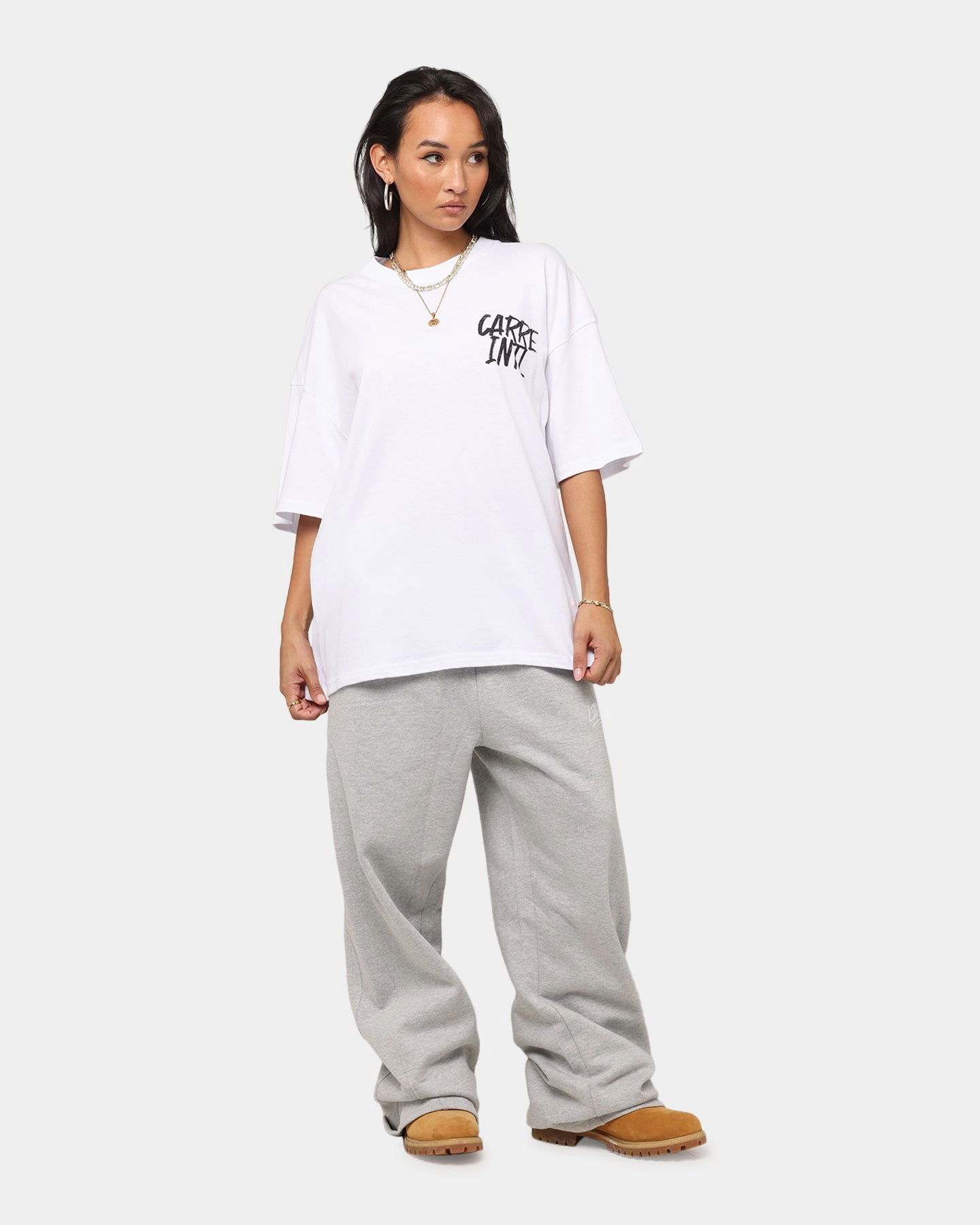 Carre Intl Drop Shoulder T-Shirt White Effortless Layer