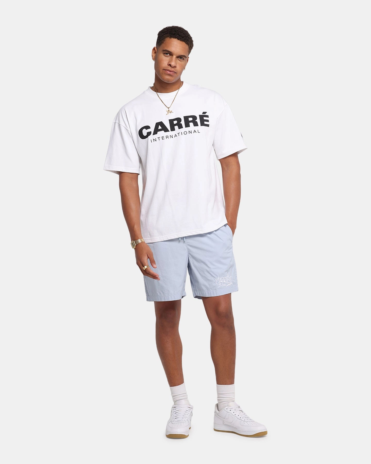 Carre Intl T-Shirt White Stretch Jersey Knit Urban Casual Look