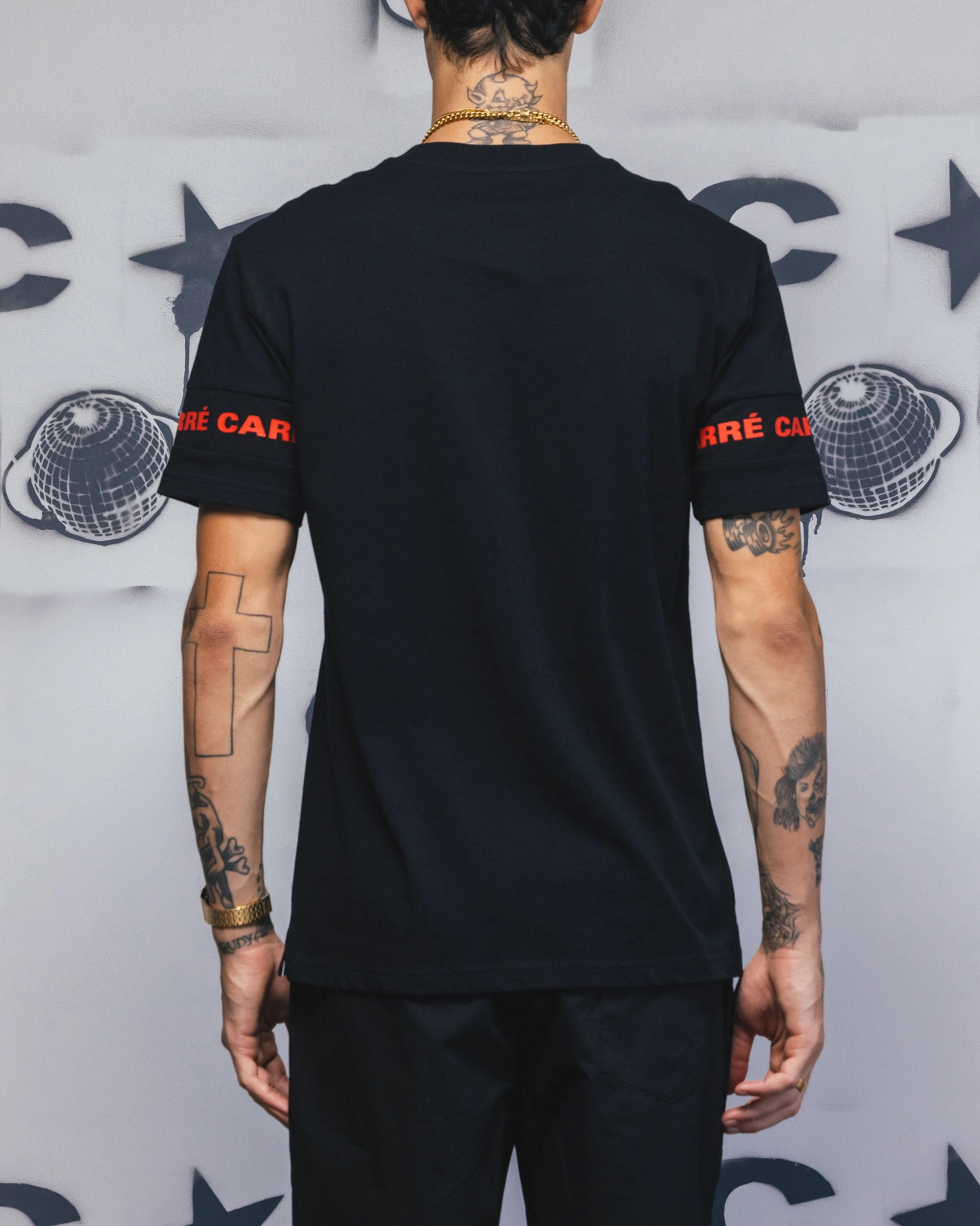 Soft and Flexible MinimalBranding Carre La Manche T-Shirt Black/Red