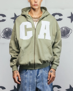 Carre Legacy Panelled Zip Hoodie Green Eco friendly materials