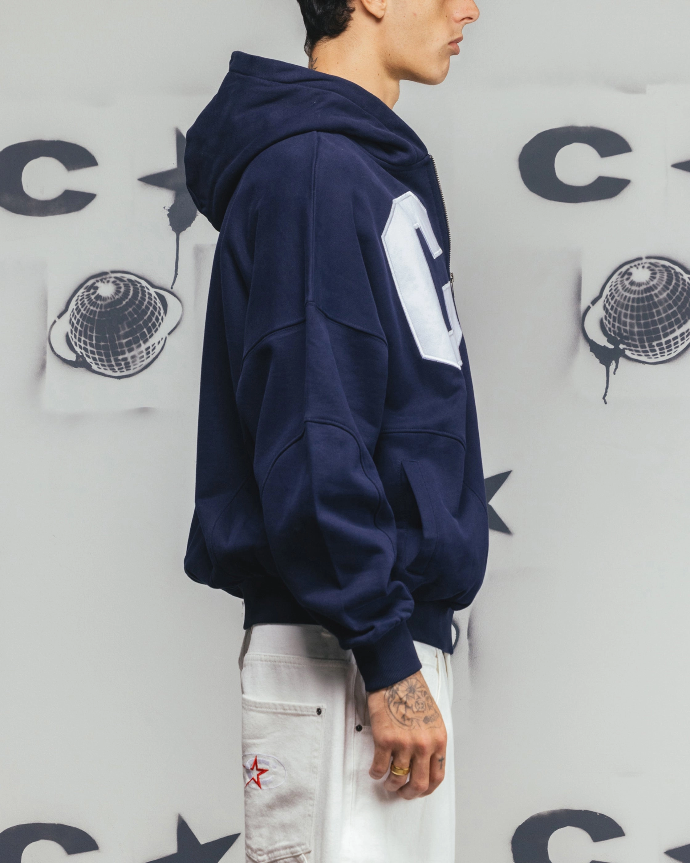 Carre Legacy Panelled Zip Hoodie Navy Serve Outdoor Function