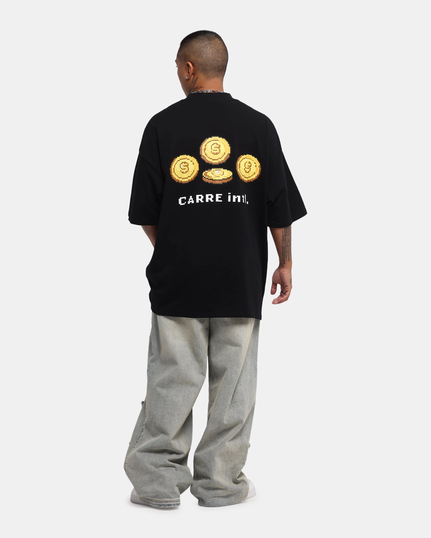 Daily Style Trend Lightweight Design Carre Level Up Mock Neck T-Shirt Black