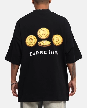 City Fashion Look Relaxed Armhole Cut Carre Level Up Mock Neck T-Shirt Black