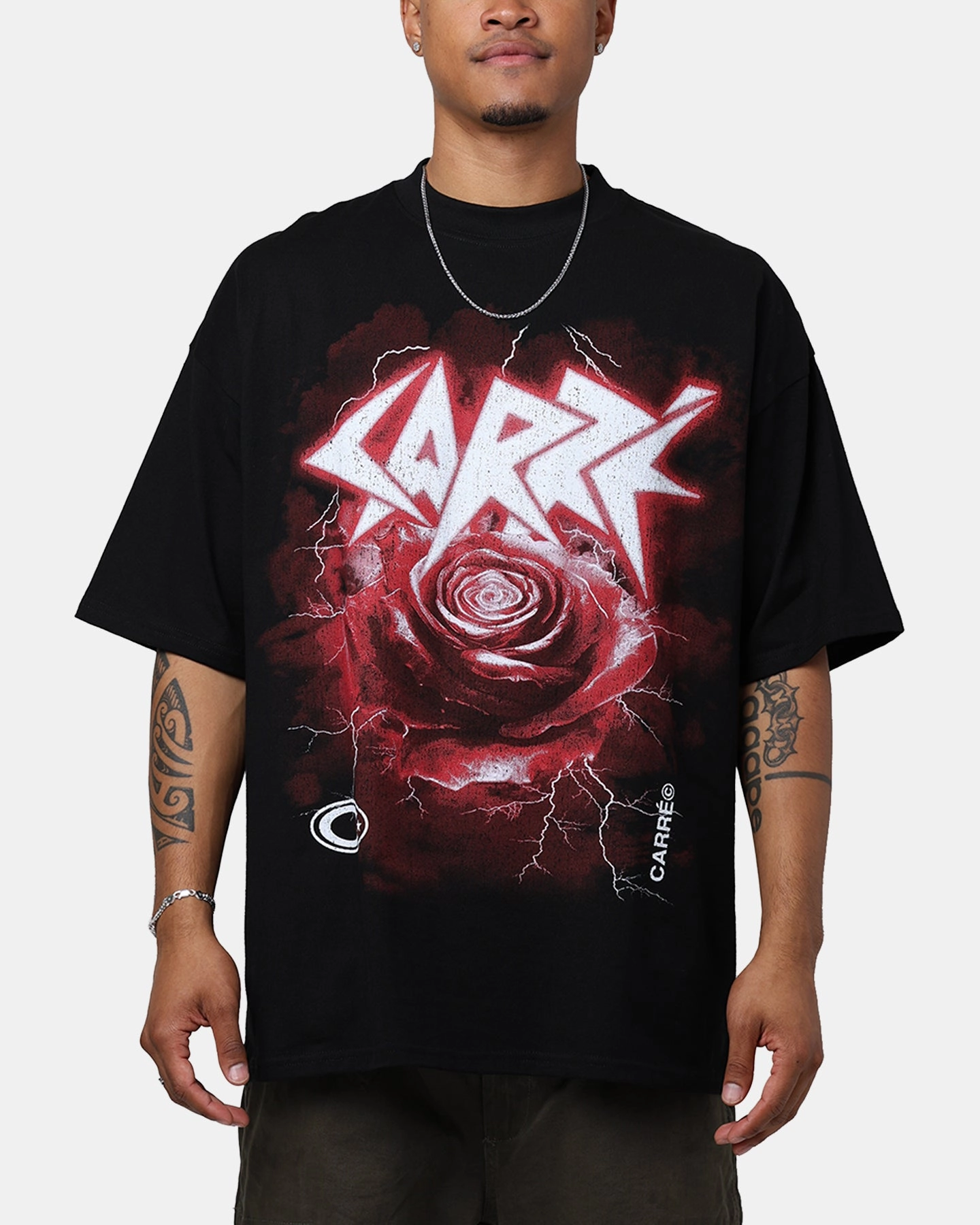 Bright Color UV Protective Coating Carre Love Rose Vintage T-Shirt Washed Charcoal