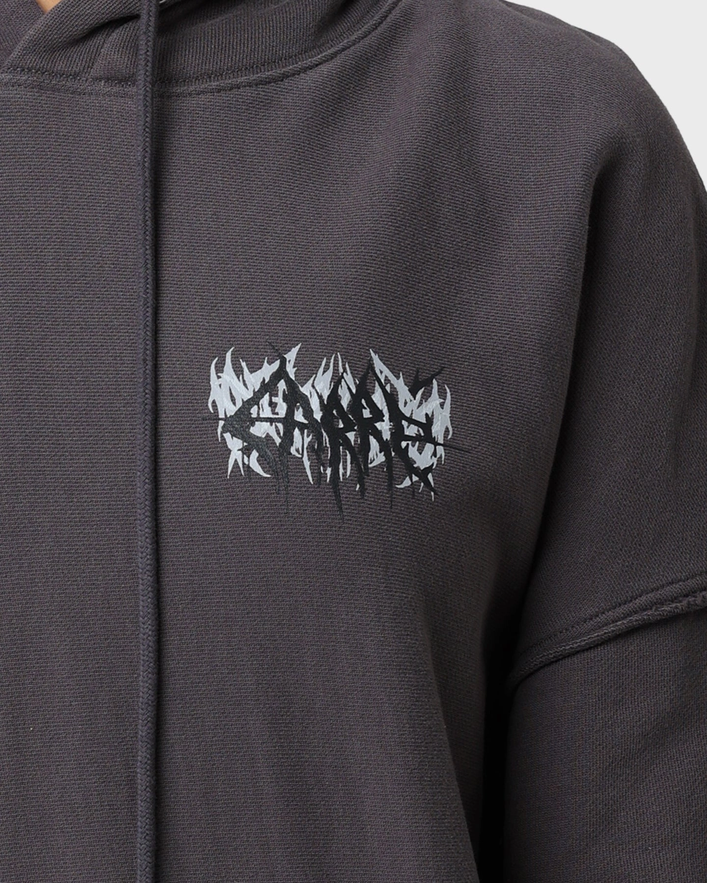 Carre Metalle Distressed Hoodie Washed Grey Waterproof Fabric