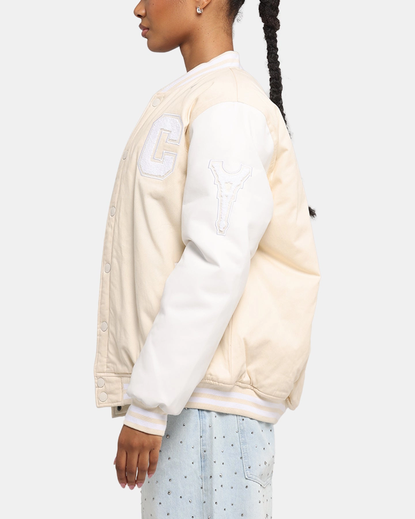 Compact Storage Design Cozy Core Carre MVP Varsity Jacket Cream/White