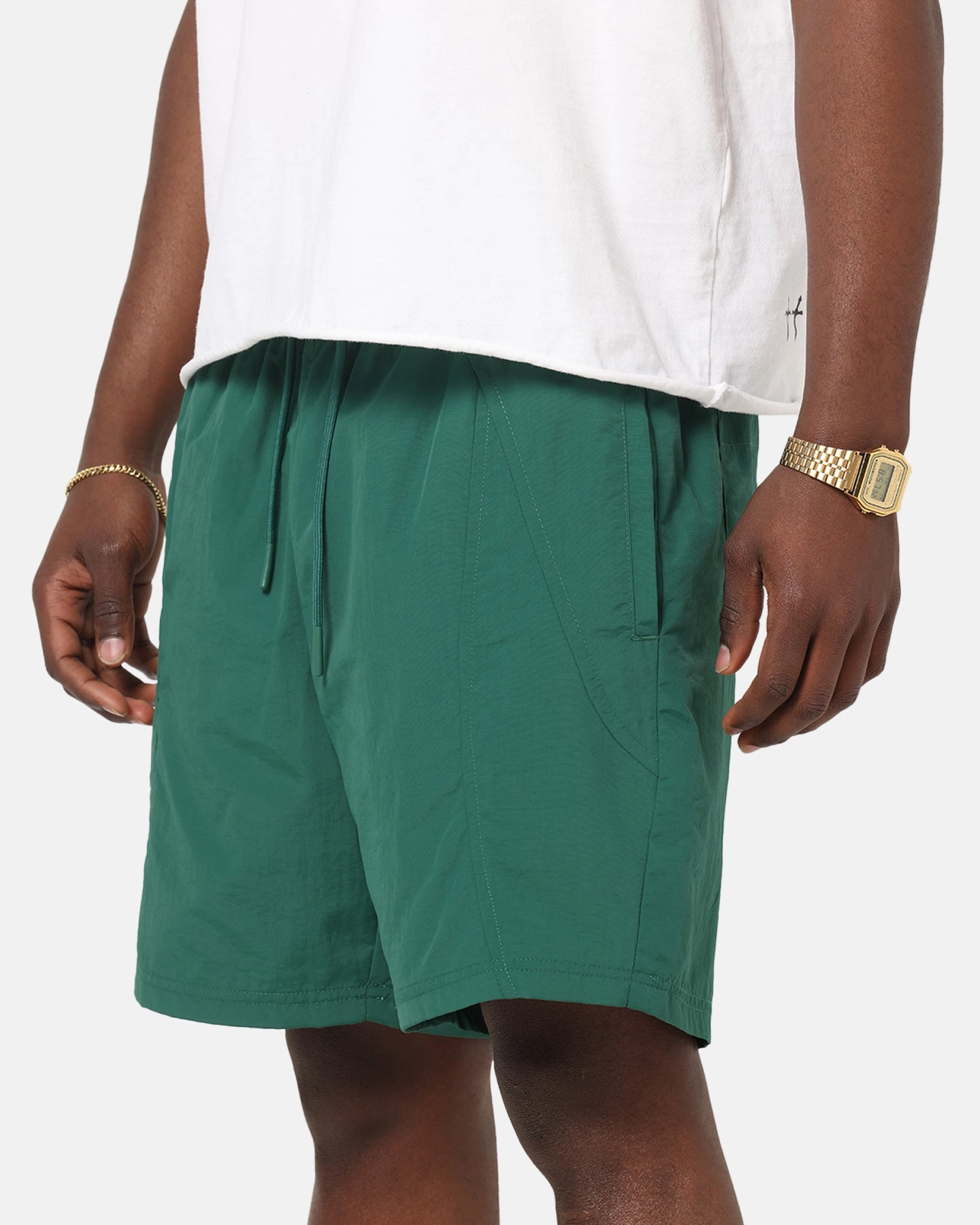 beach volleyball gear Anti Odor Technology Carre Panelled Nylon Shorts Green