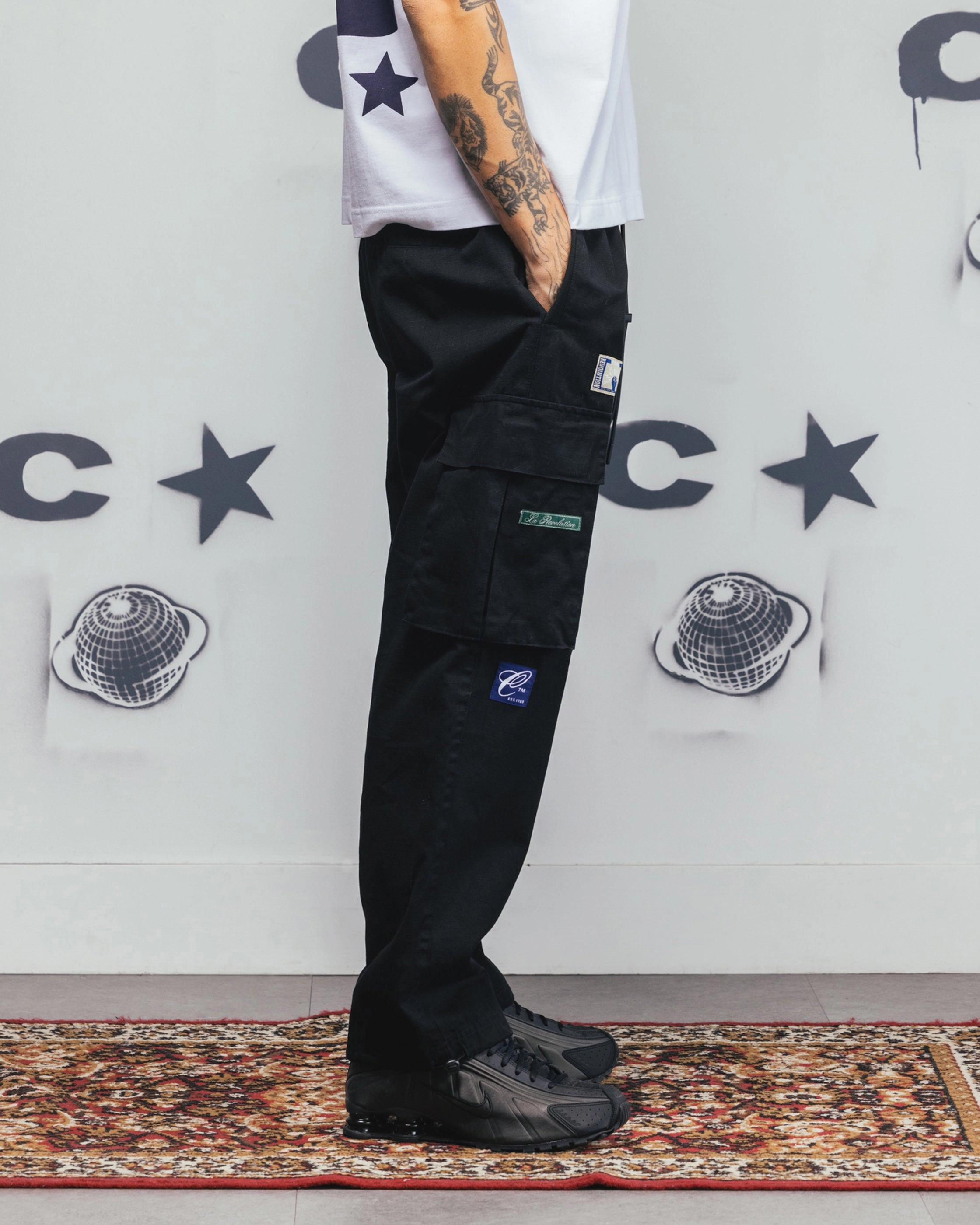 Carre Patchwork Cargo Jogger Black Comfortable Waistband RipstopFabric