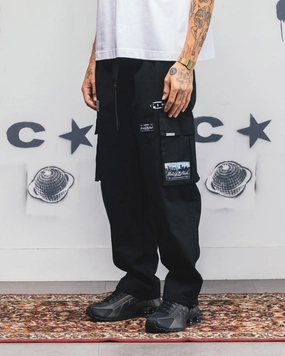 Soft Fabric Carre Patchwork Cargo Jogger Black