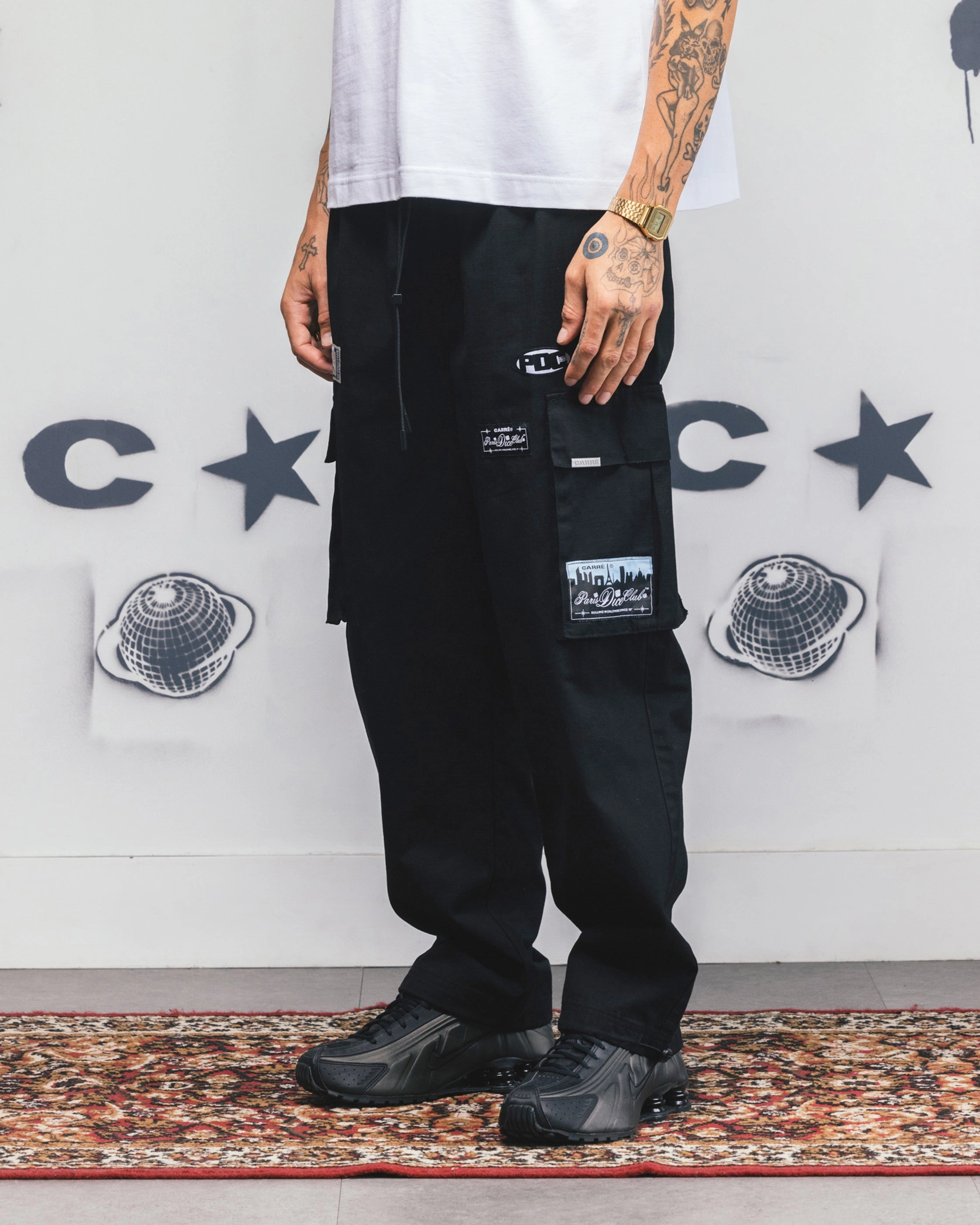 Soft Fabric Carre Patchwork Cargo Jogger Black