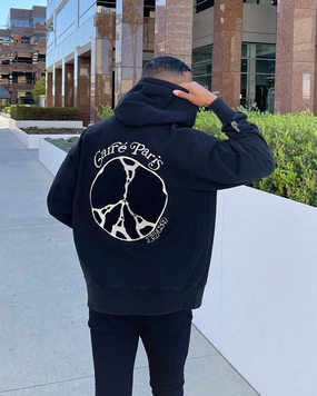 Probability Carre Peace Button Up Hoodie Washed Black