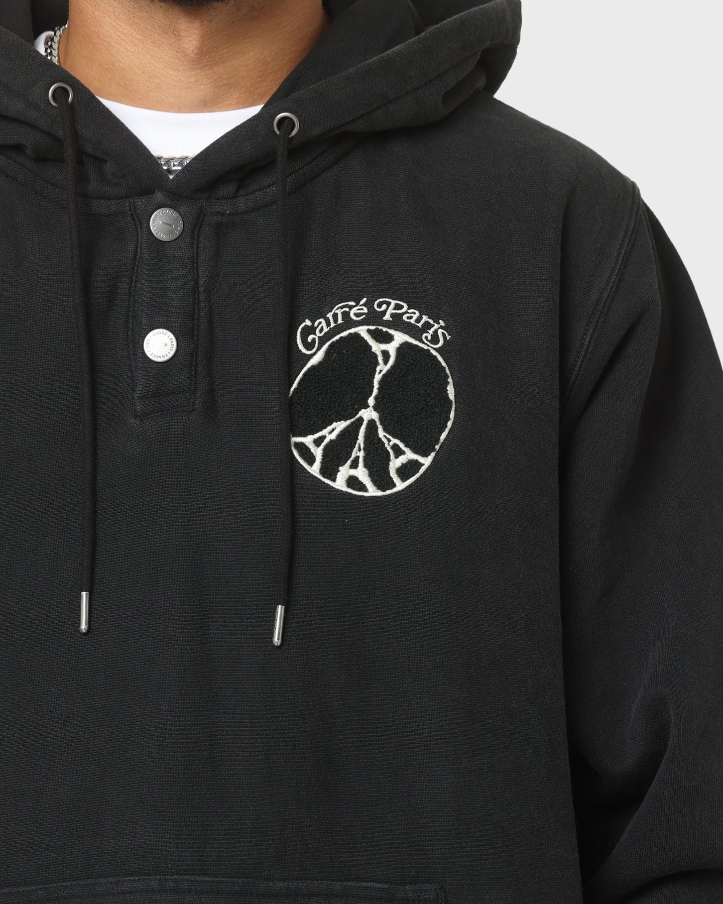 Casual Comfort baristas Carre Peace Button Up Hoodie Washed Black