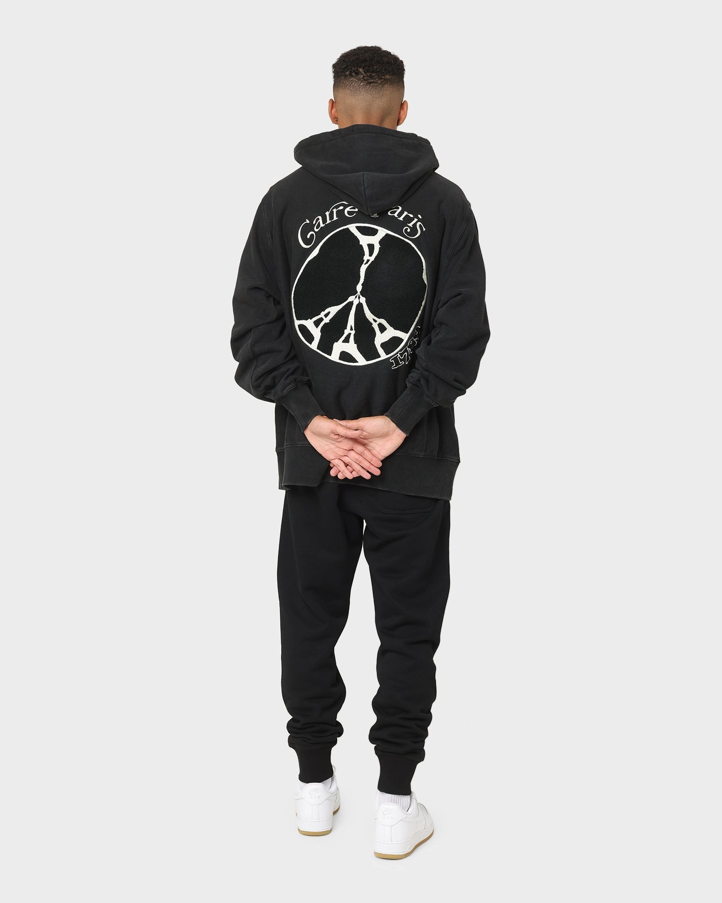 suitable for school days young people Carre Peace Button Up Hoodie Washed Black