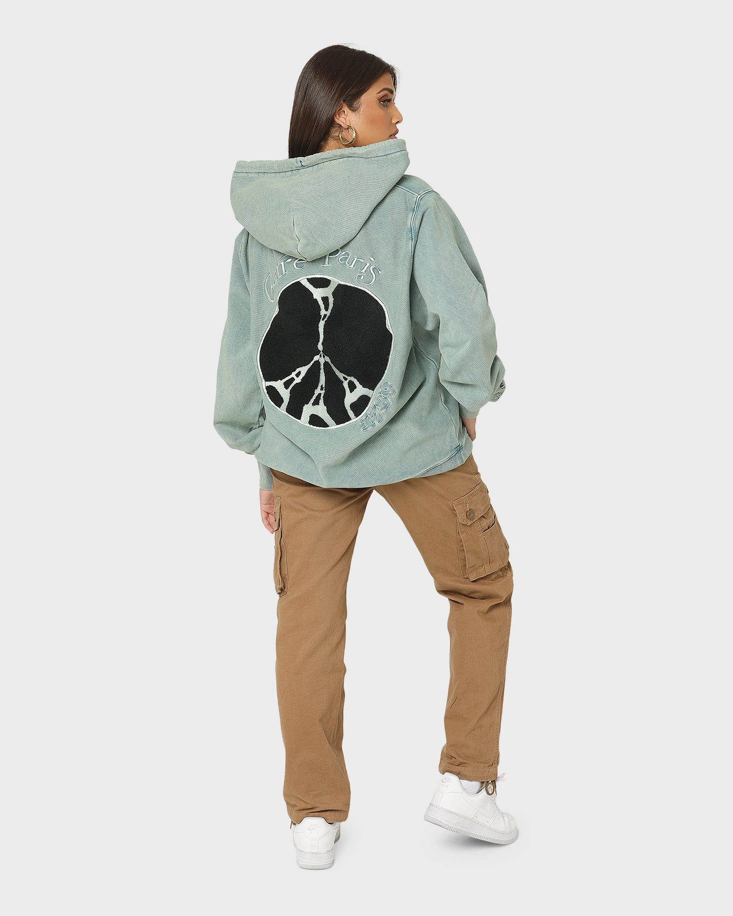 Carre Peace Button Up Hoodie Washed Green Cruise