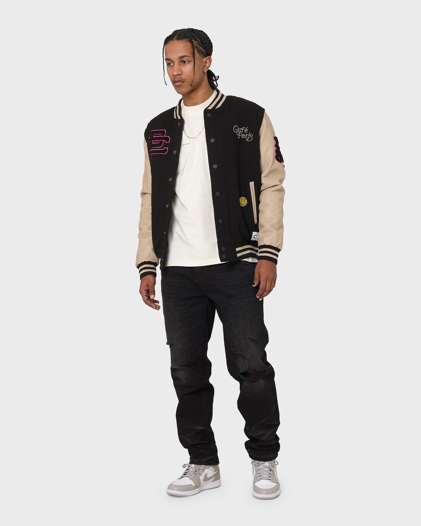 Adjustable Fit Carre Peace Varsity Jacket Black/Stone