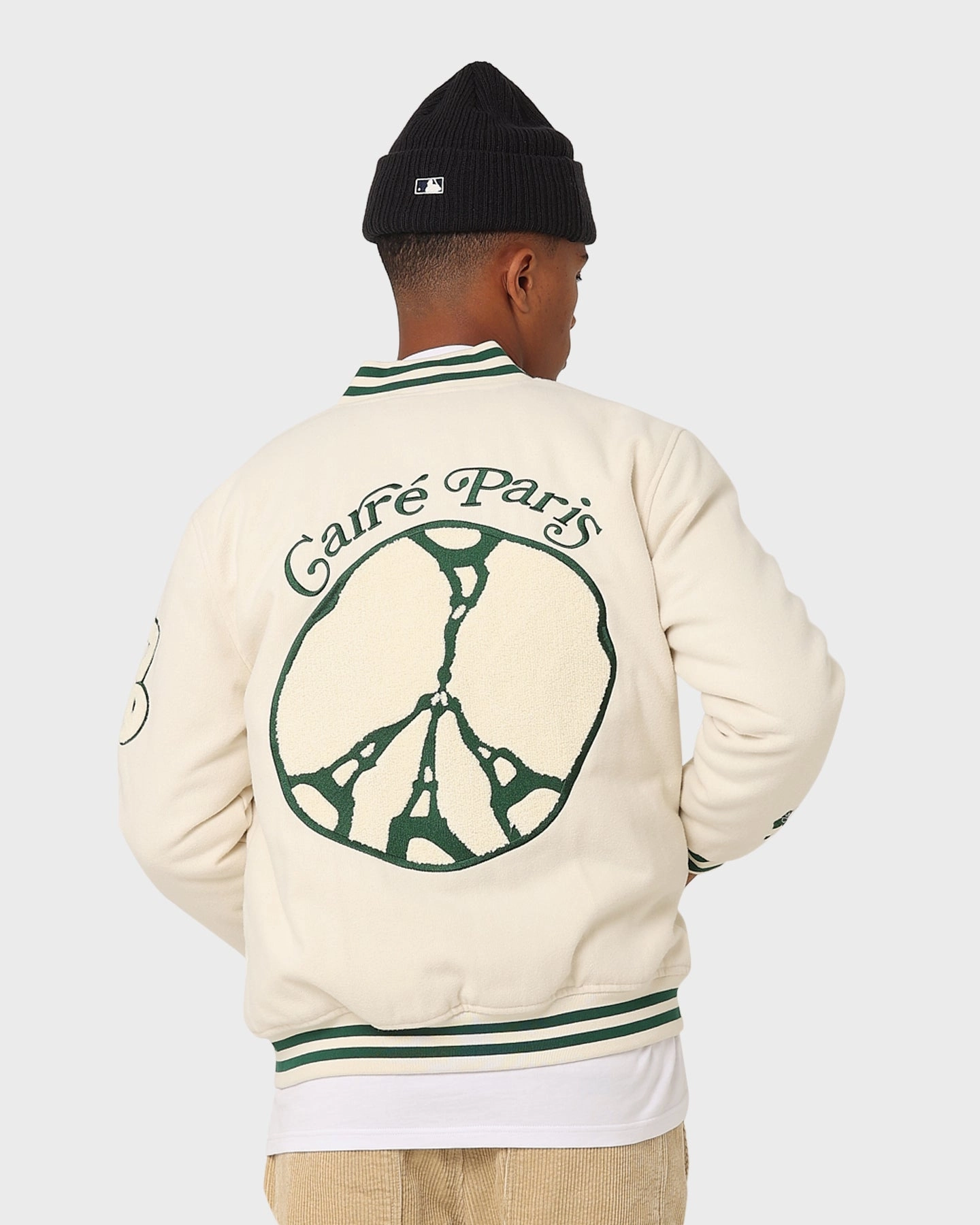 Carre Peace Varsity Jacket Off White/Green Stylish Warmth