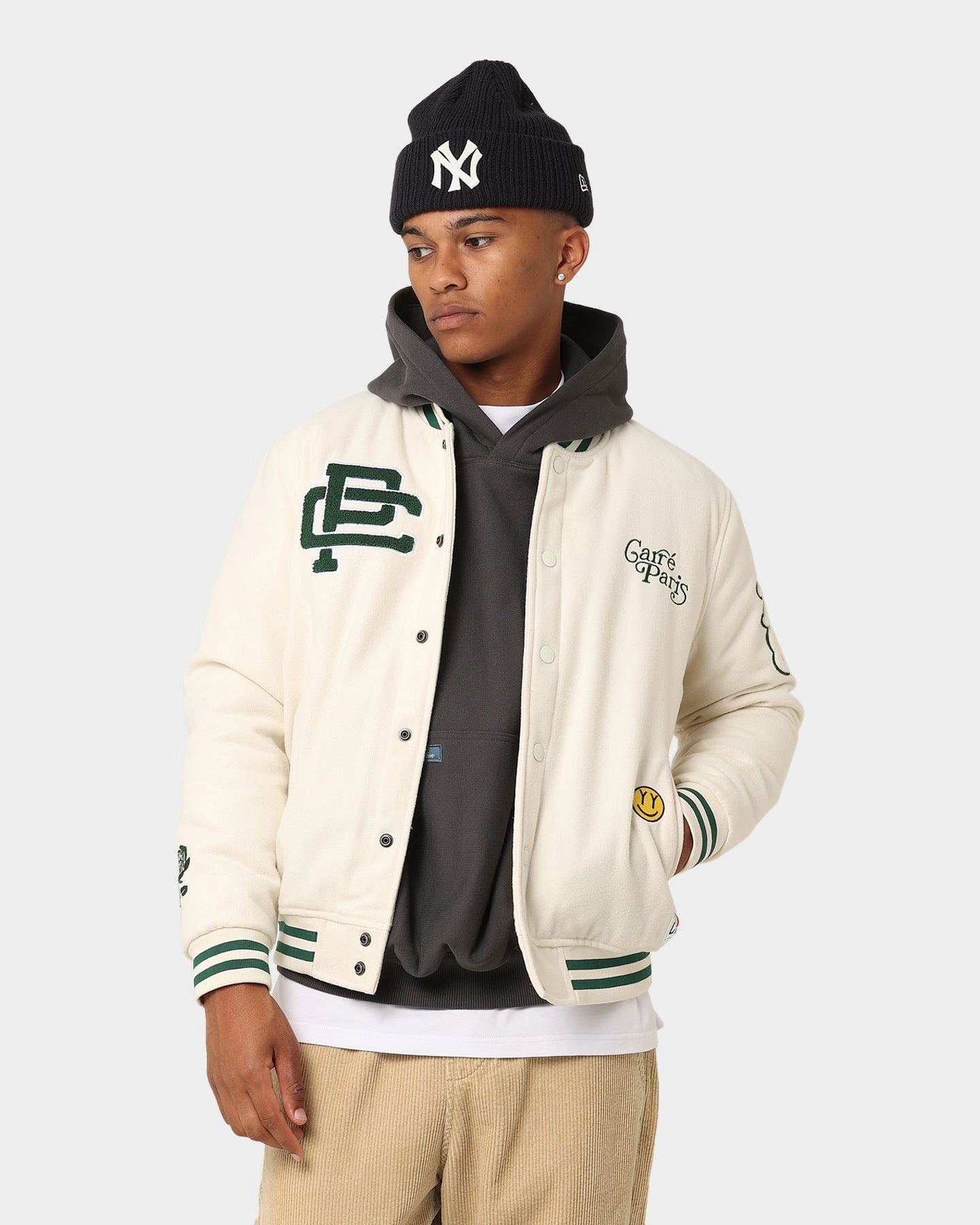 Carre Peace Varsity Jacket Off White/Green Snag Free Surface