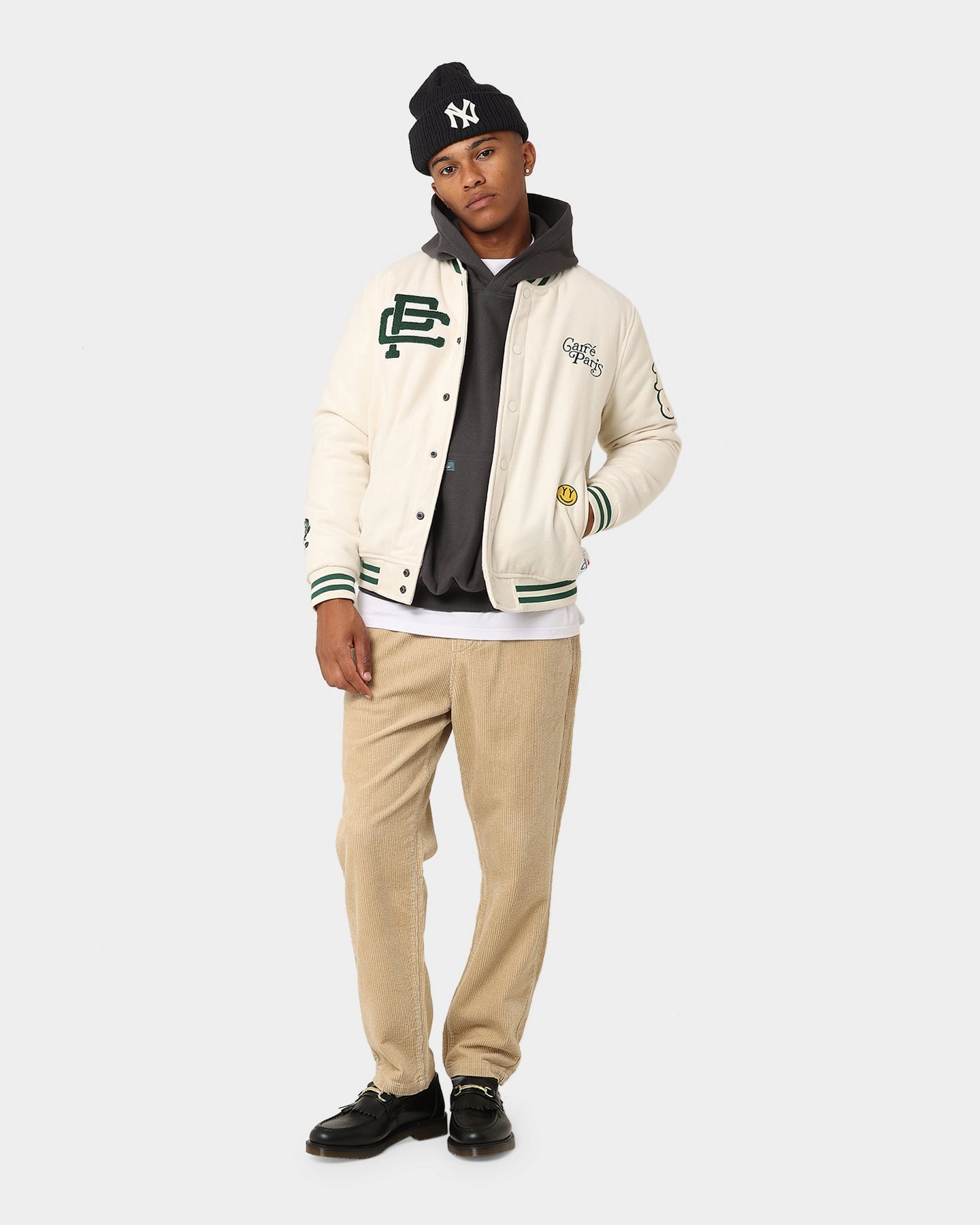 fishermen Daily Comfort Carre Peace Varsity Jacket Off White/Green