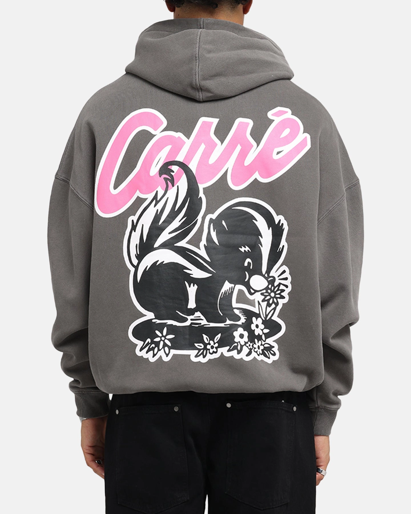 Carre Pepe Hoodie Washed Charcoal Patched Travel Fashion