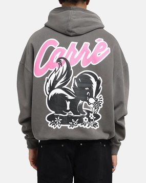 Carre Pepe Hoodie Washed Charcoal Patched Travel Fashion