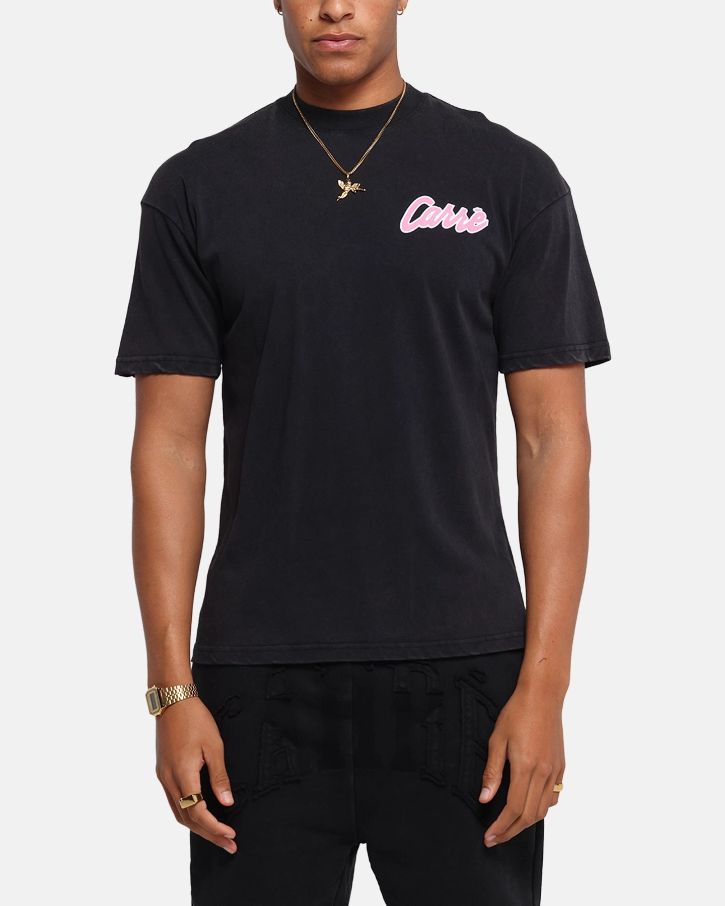 casual and comfortable Heathered Fabric Carre Pepe T-Shirt Black Acidwash