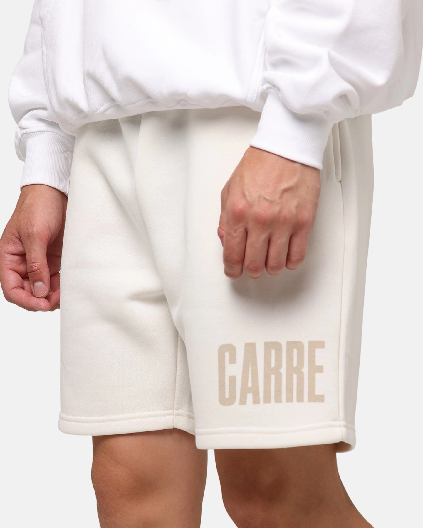 Carre Premium Essentials Sweat Shorts Cream MultiPocket Design Everyday Outfit