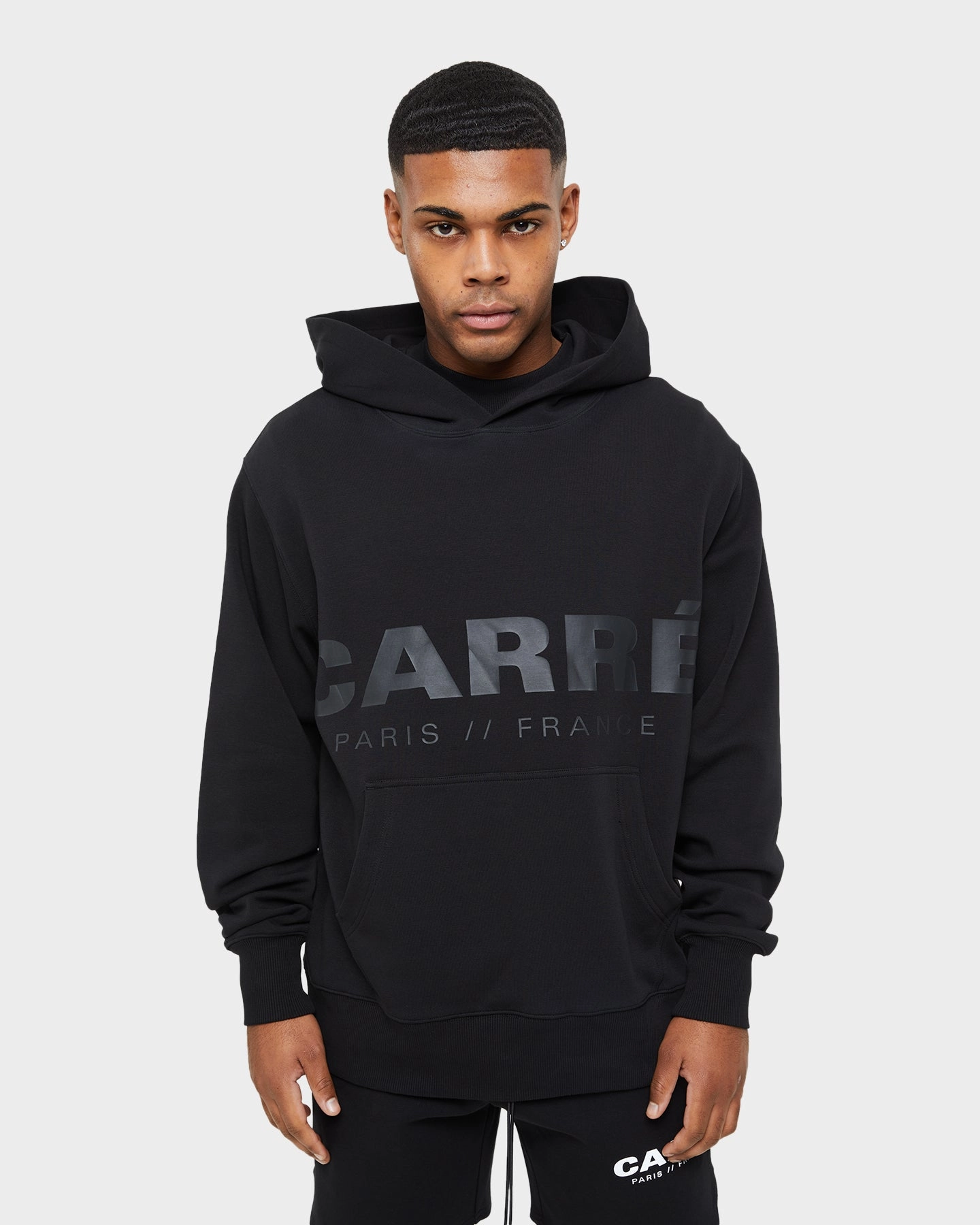 Eco friendly materials Ribbed Knit Cuffs Carre Premium Motion Hoodie Black