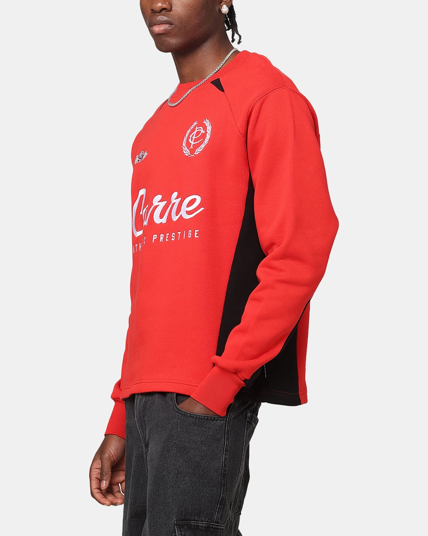 Eco Friendly Textile Fleece Lined Carre Prestige Crewneck Red