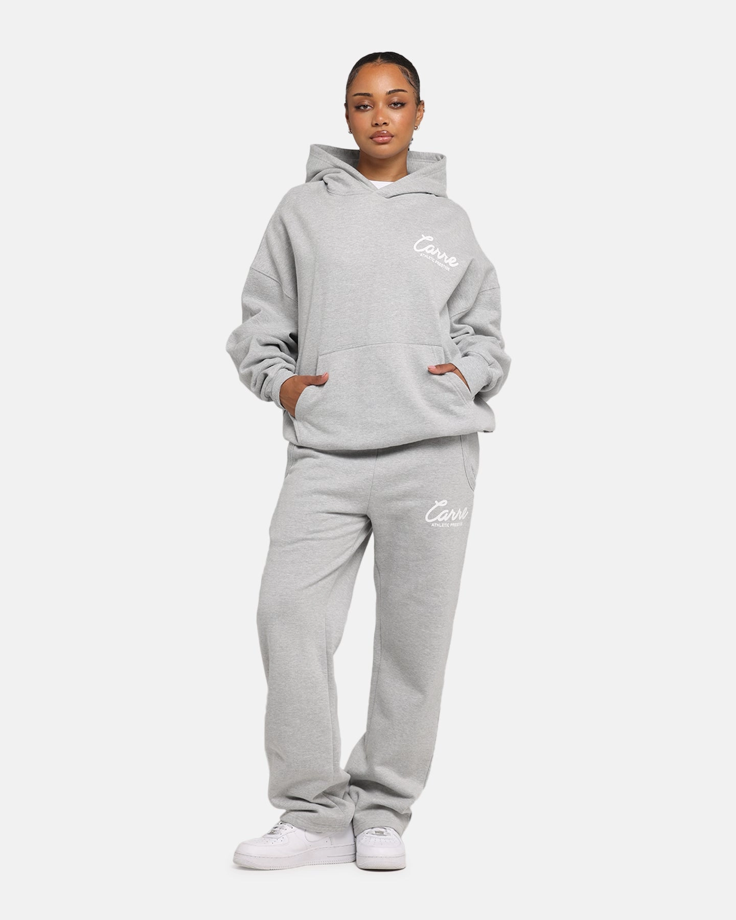 gym - goers Carre Prestige Script Hoodie Grey Marle