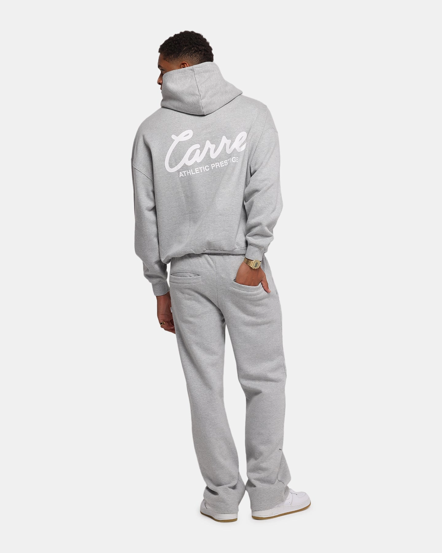 Layer Ready Layered Hem Design Carre Prestige Script Hoodie Grey Marle