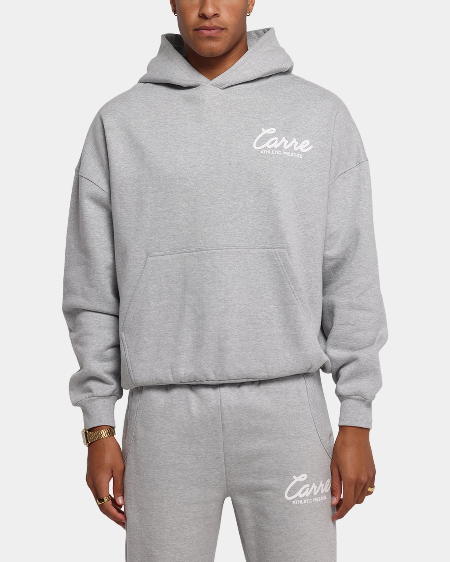 Strong - built Carre Prestige Script Hoodie Grey Marle