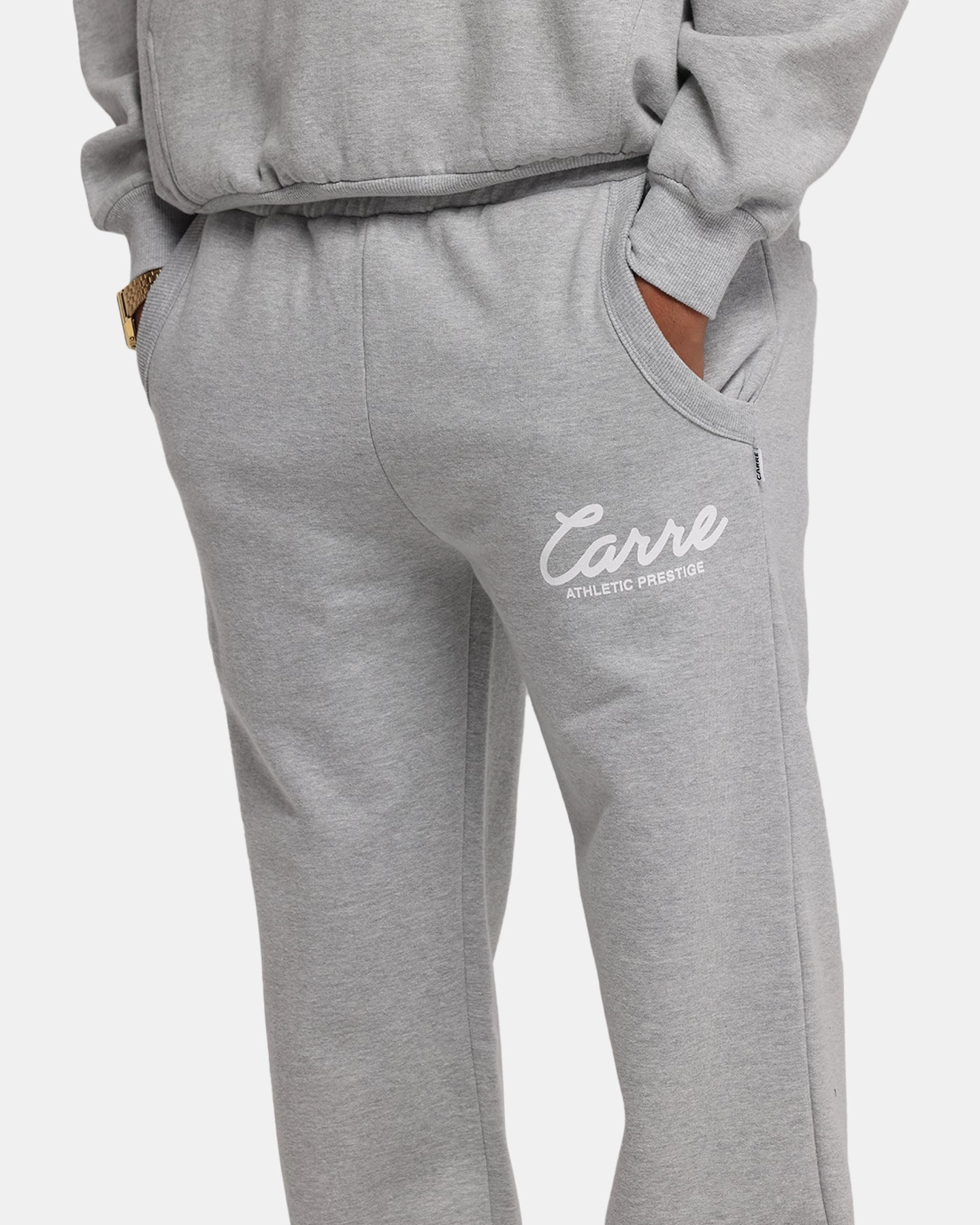 Machine washable Ultra Soft Texture Carre Prestige Script Sweatpants Grey Marle