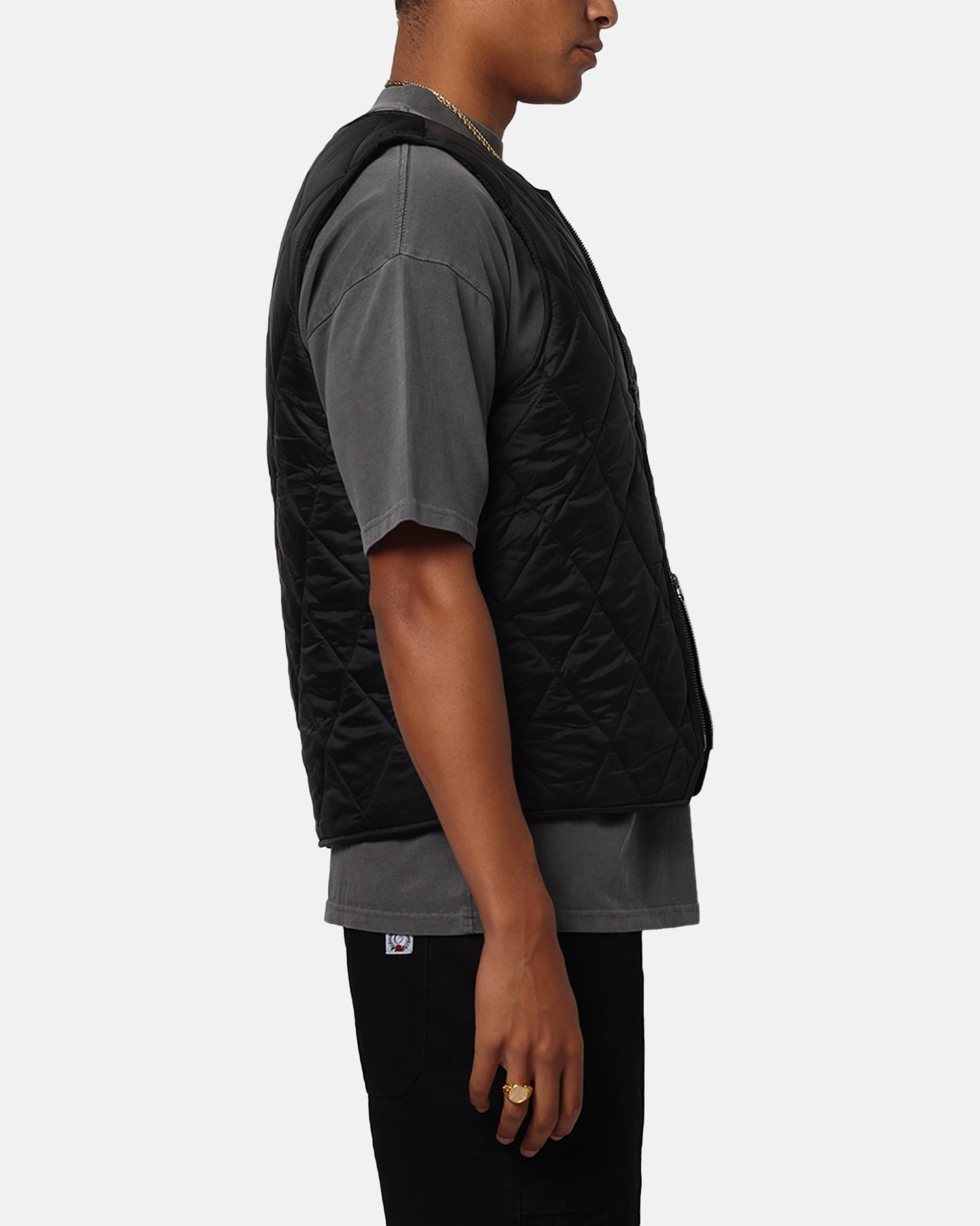 Carre Quilted Vest Black Eyeshadow Adjustable Drawstring Waist