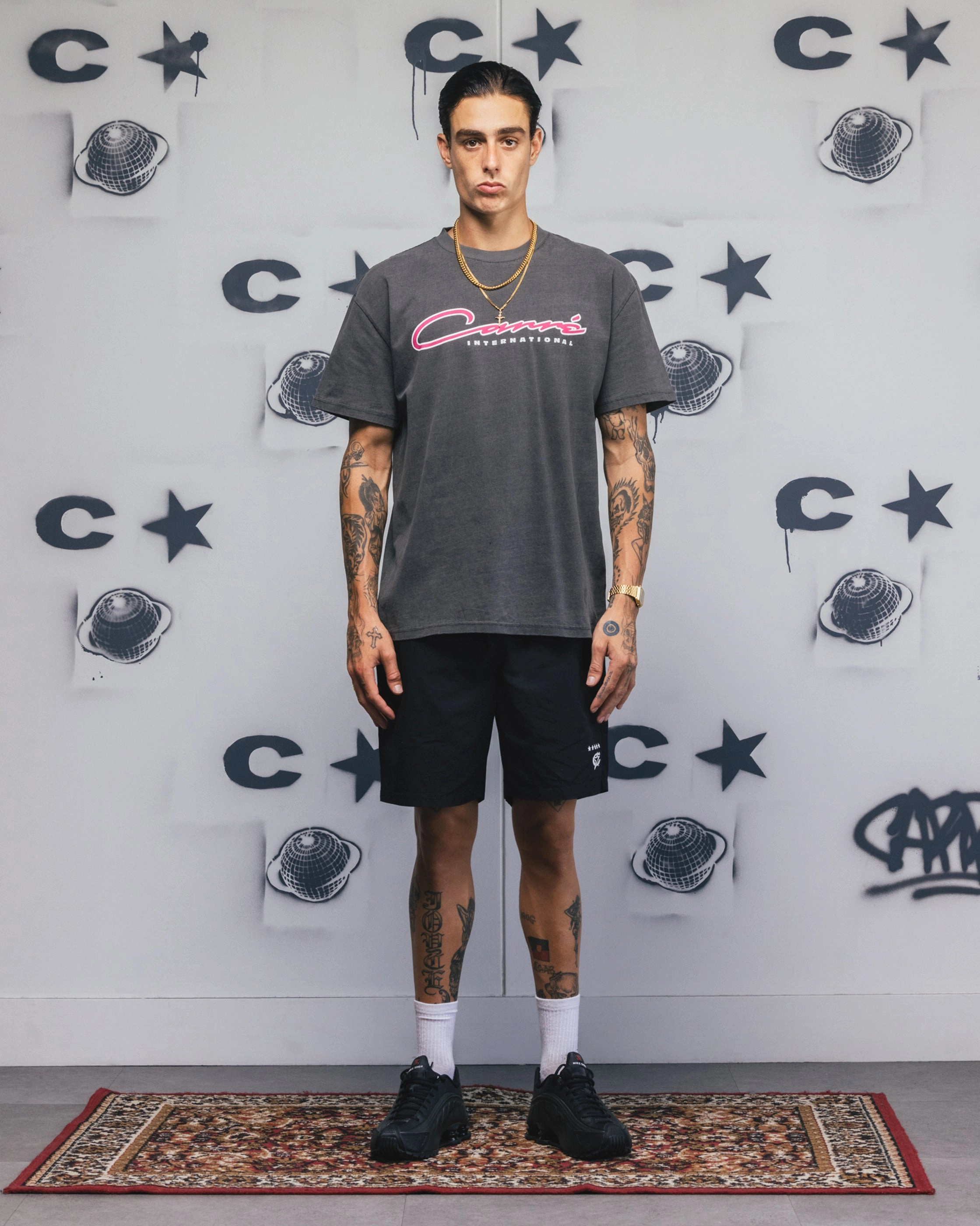 Carre Race Script T-Shirt Black Wash Relaxed Wear