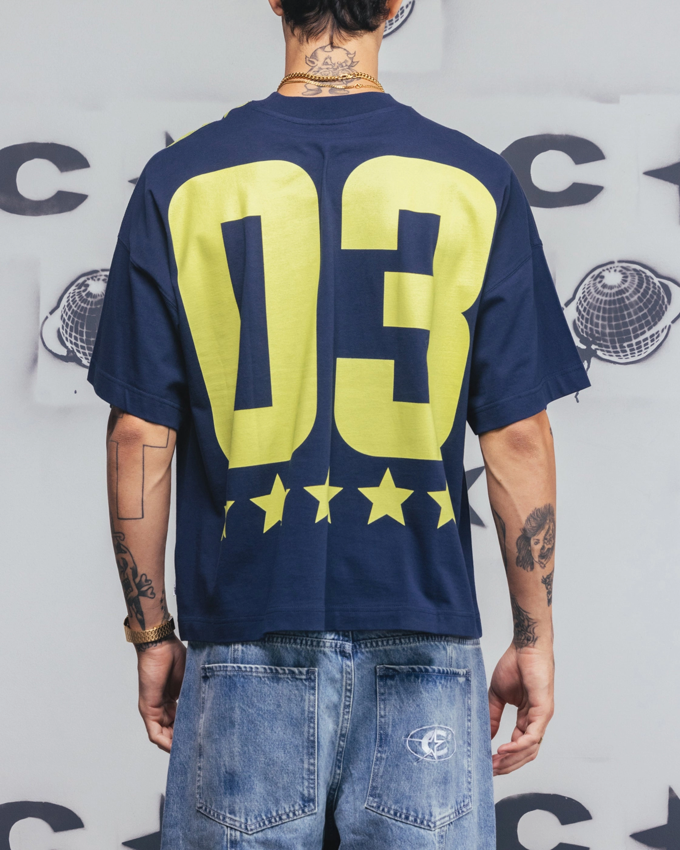 Brushed Interior Lining Carre Rally T-Shirt Navy/Yellow