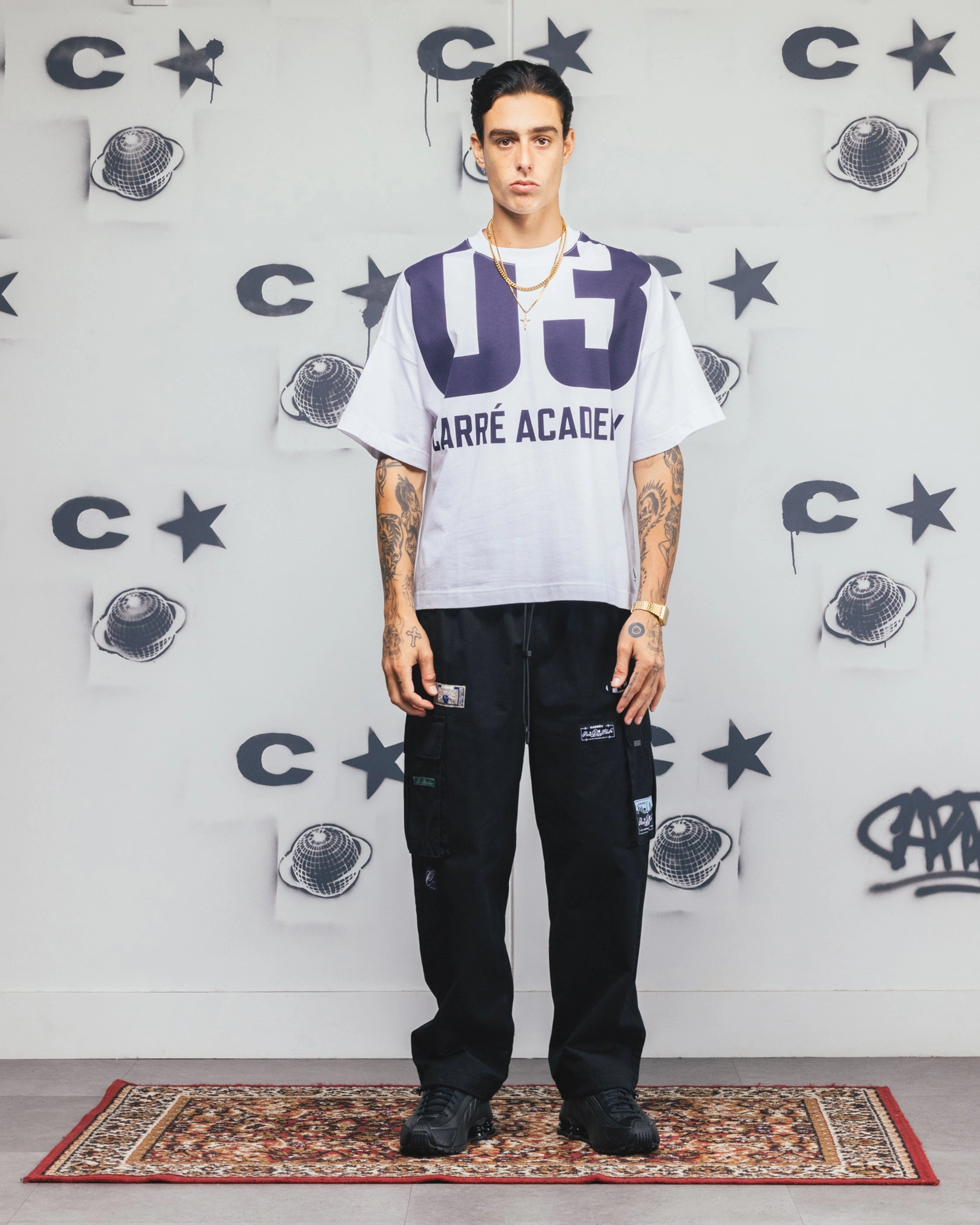 Carre Rally T-Shirt White/Navy Stretchable Armholes Recycled Polyester Blend
