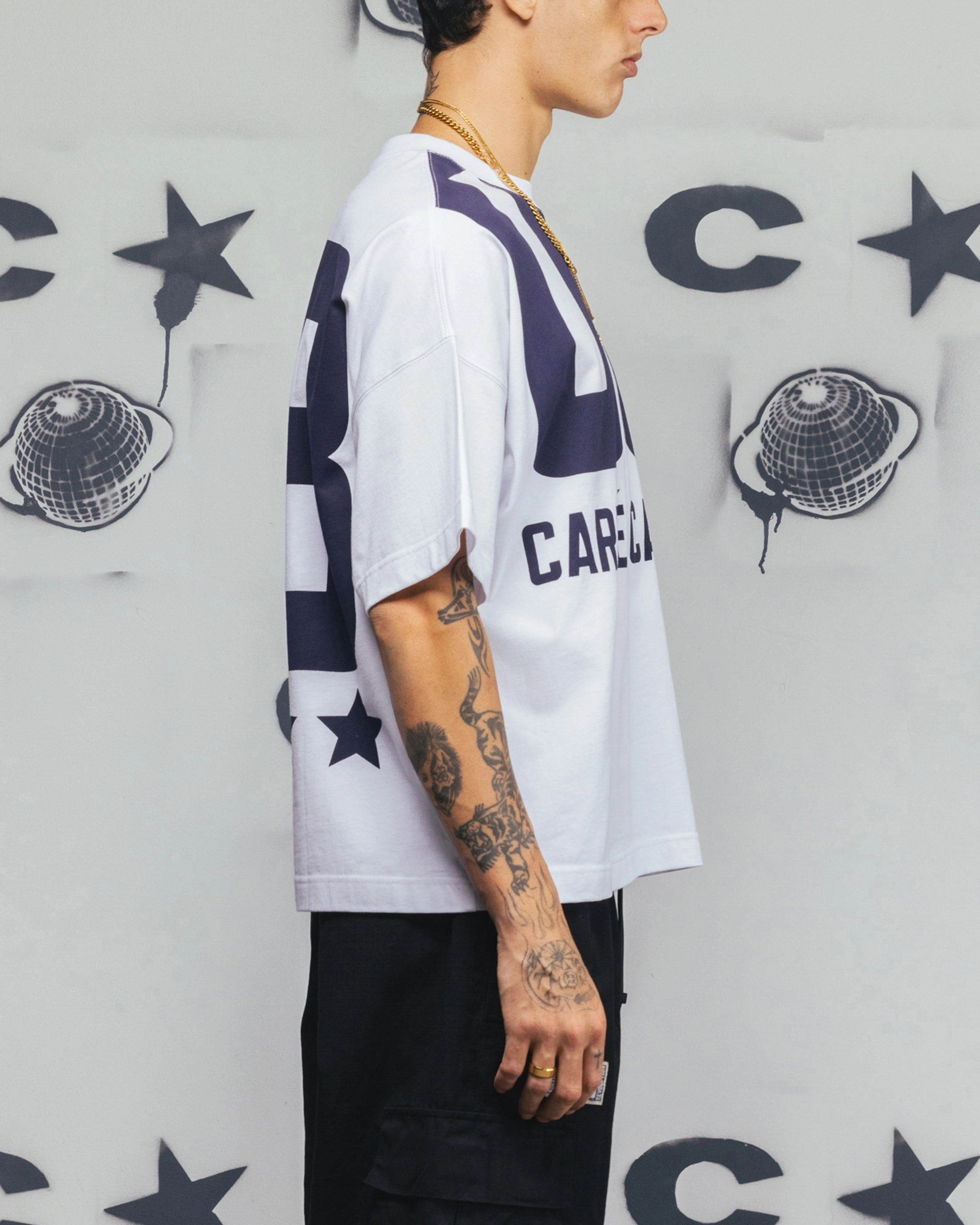 Stylish Day Wear Layered Style Carre Rally T-Shirt White/Navy
