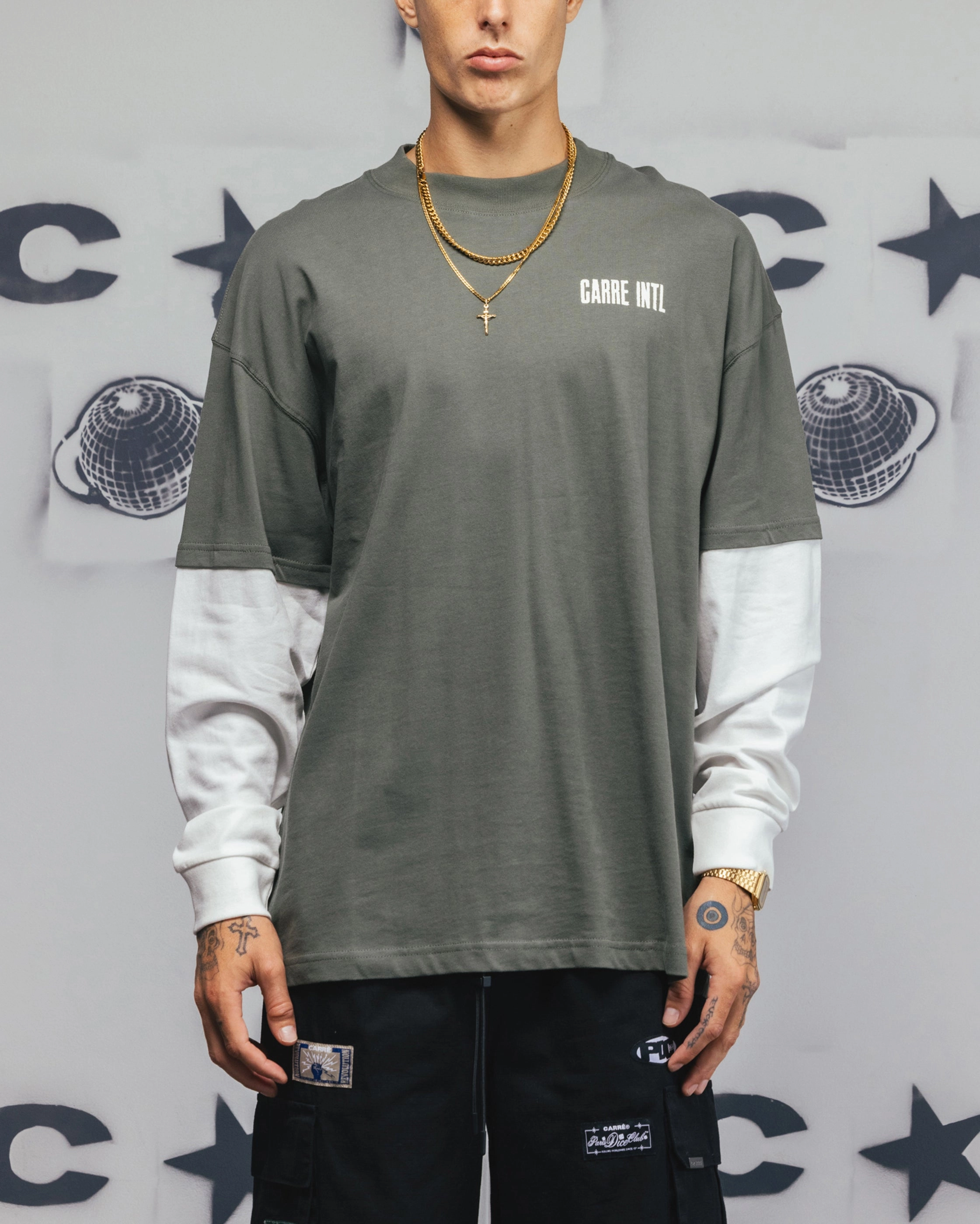 Carre Rear Vision Long Sleeve T-Shirt Green/White Anti Shrinkage Treatment Retro nostalgia