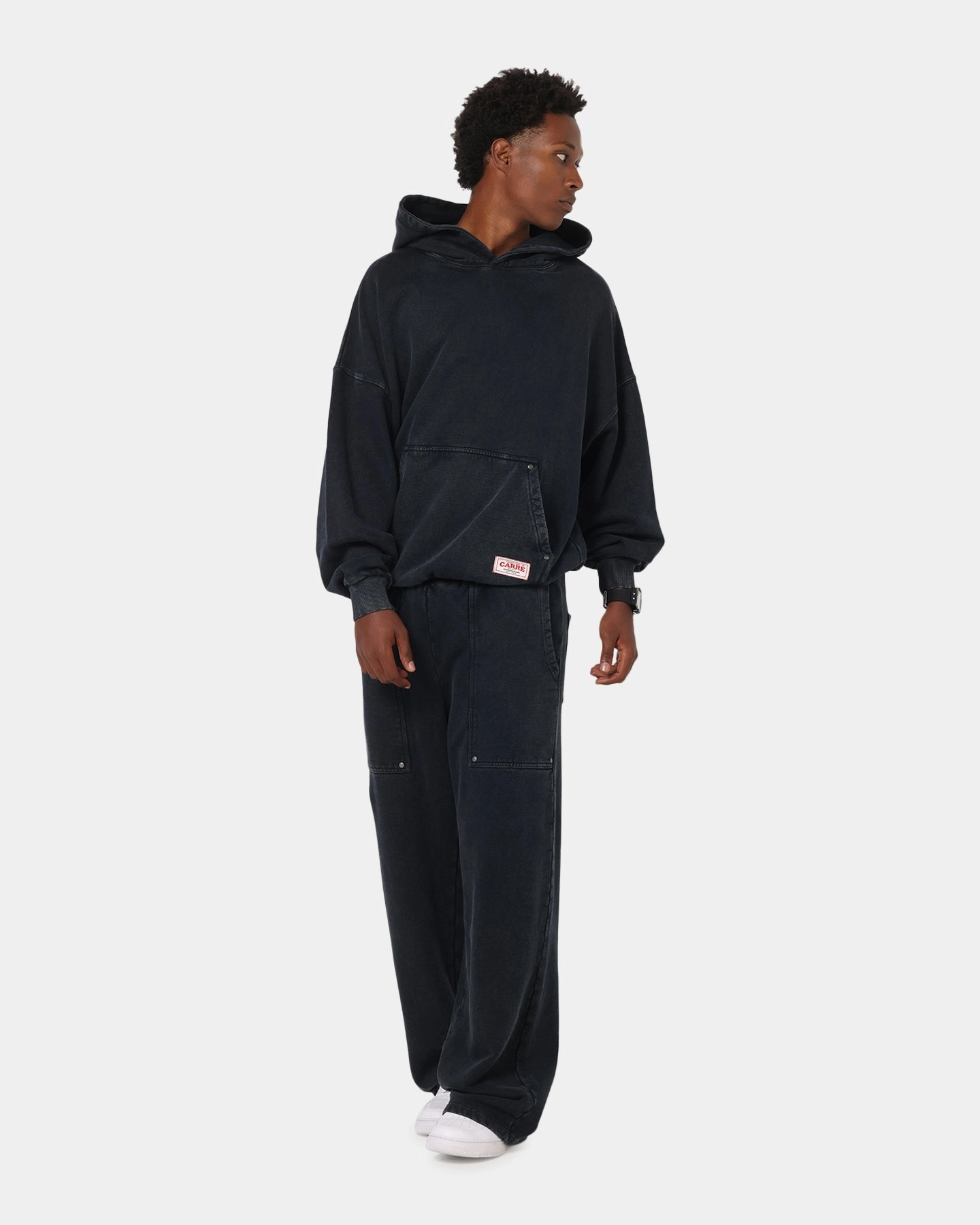 Stylish Design Ventilation Grommets Carre Rivet Hoodie Charcoal