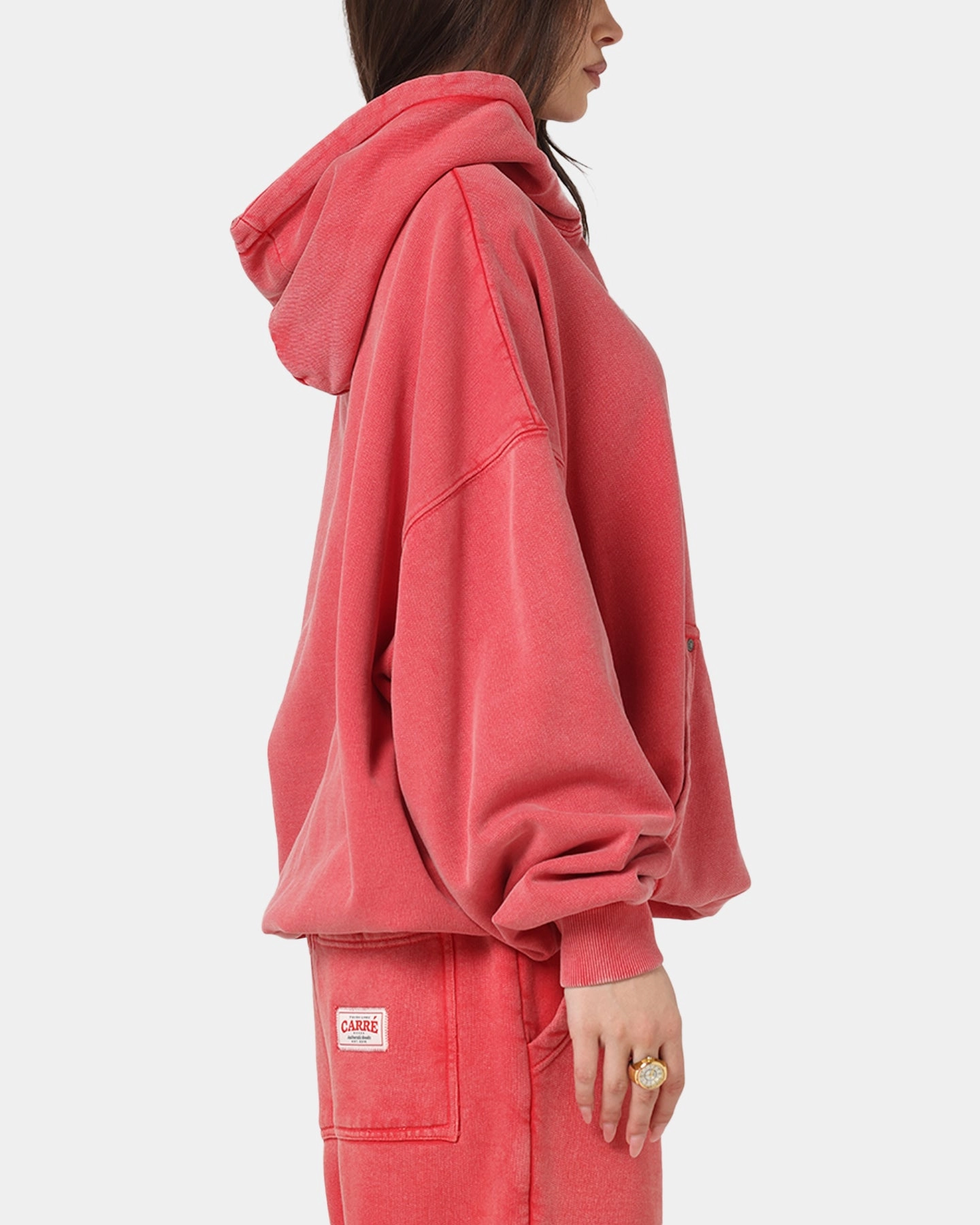 Carre Rivet Hoodie Pigment Washed Soft Texture