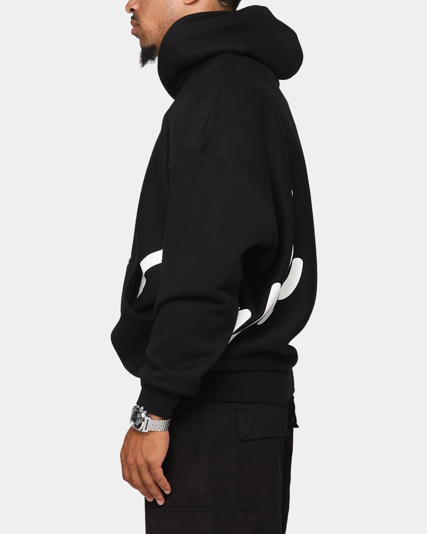Insulated Interior Windproof Design Carre Roadman Oversized Hoodie Black
