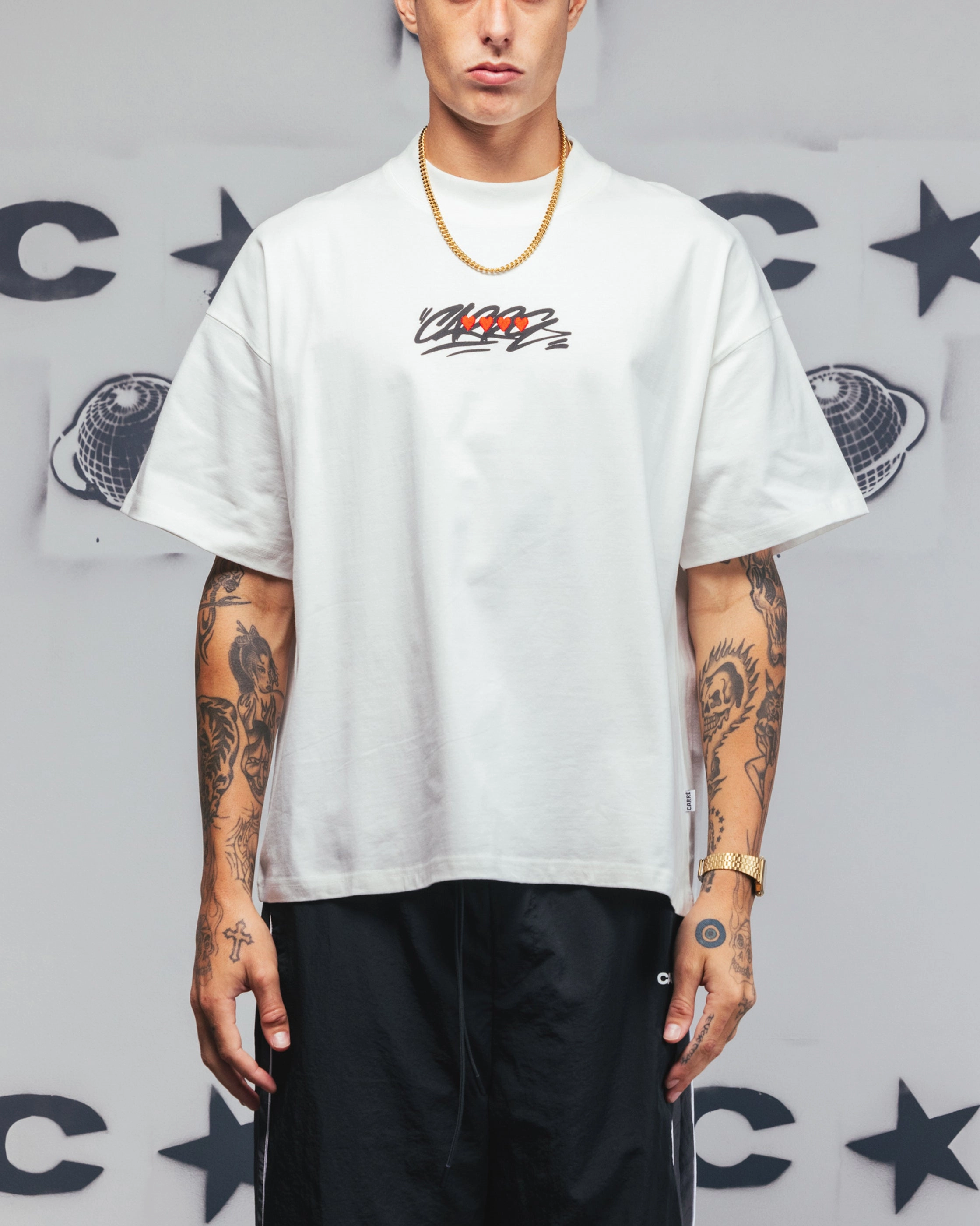 Moisture Management Fabric Carre Romance T-Shirt Off White